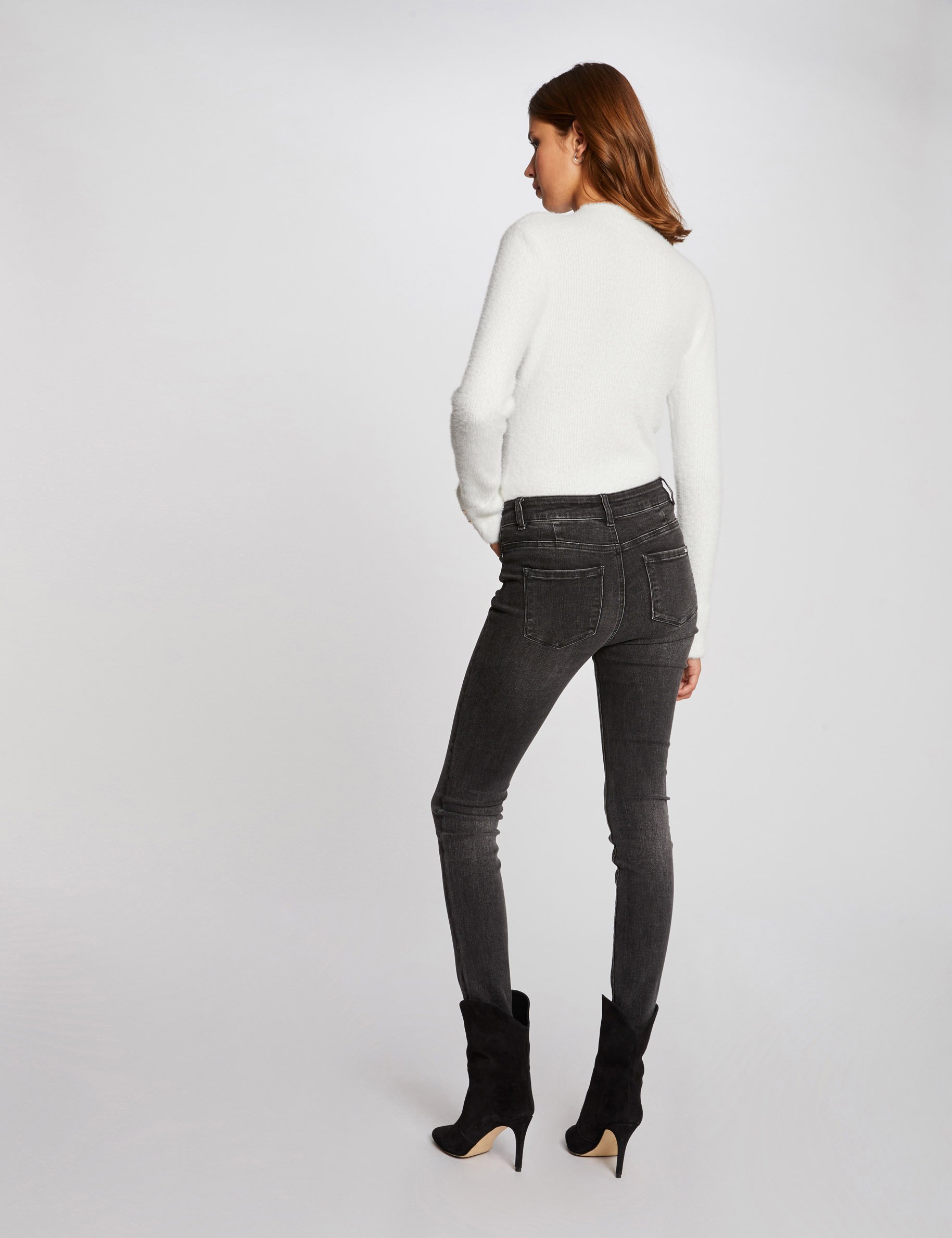 Long-sleeve fuzzy knit sweater ivory women