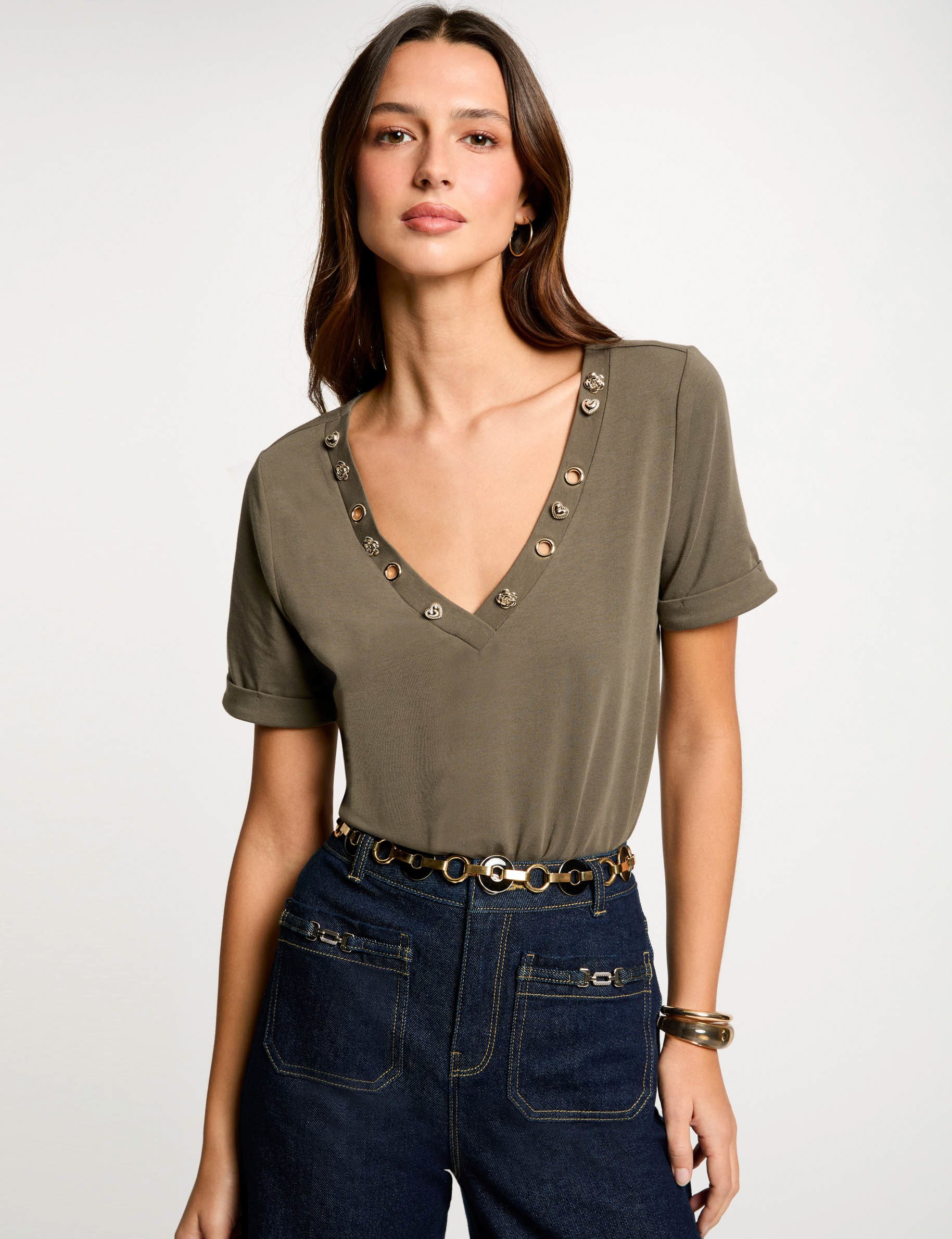 Short-sleeved t-shirt khaki green women