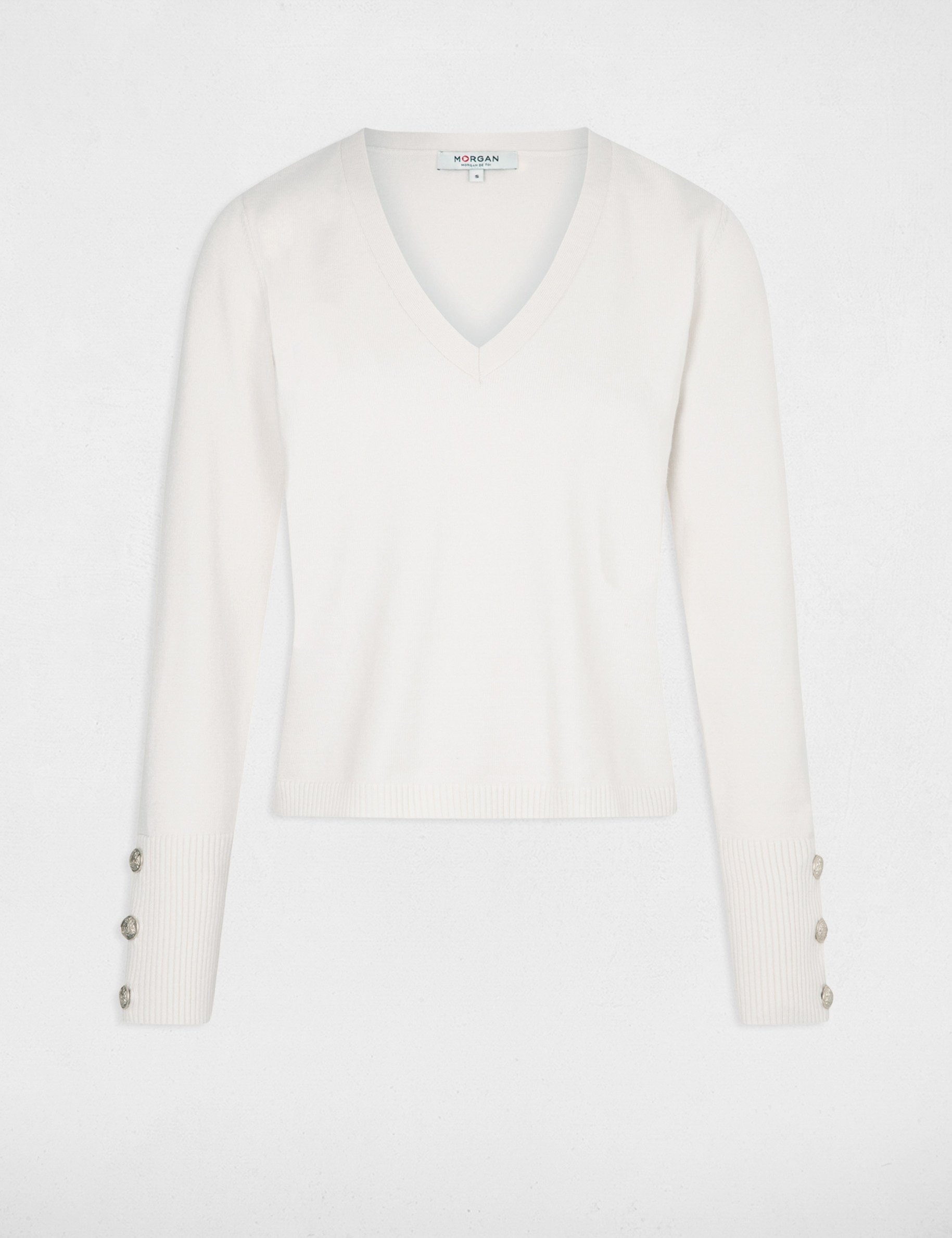 Long-sleeved jumper V-neck ivory women