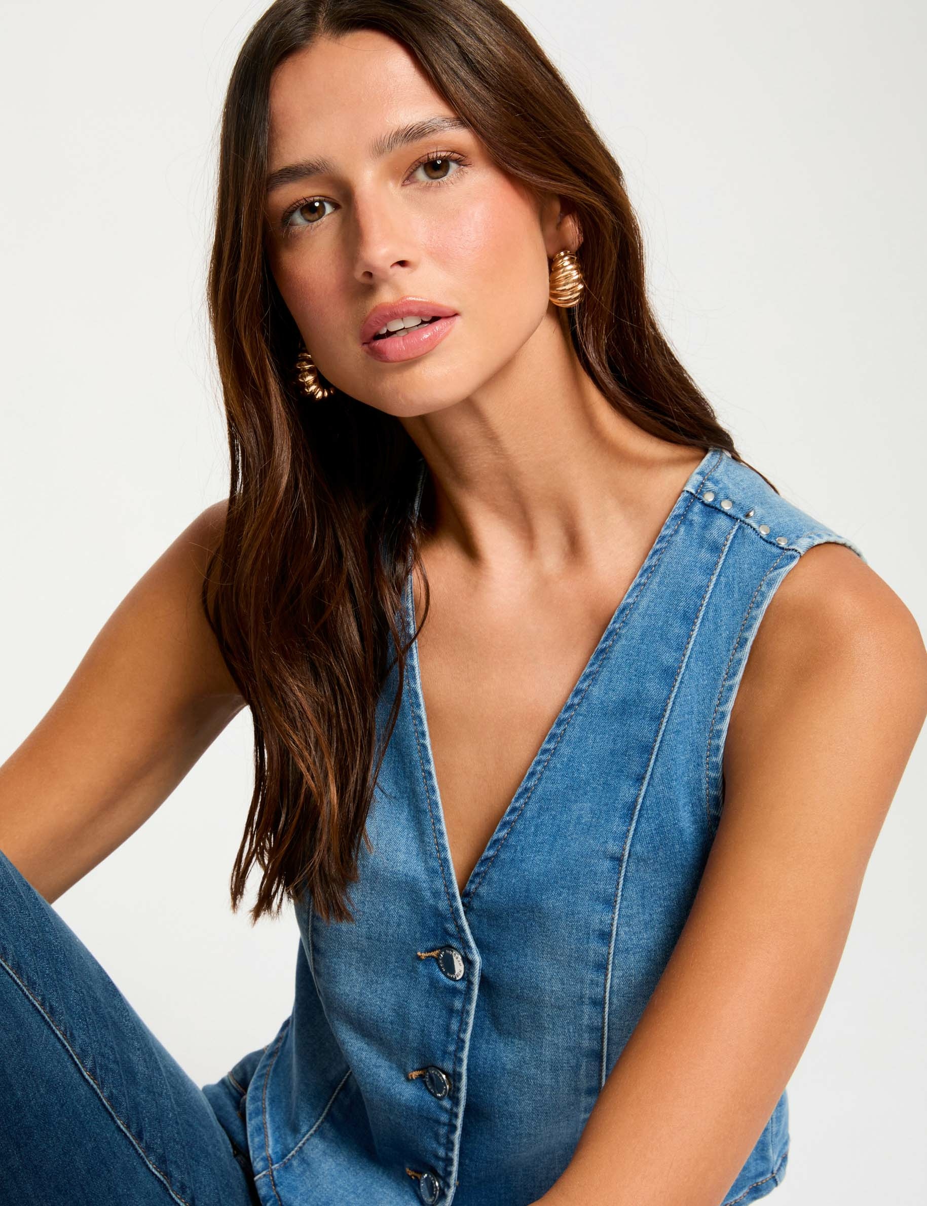 Sleeveless denim top stone denim women