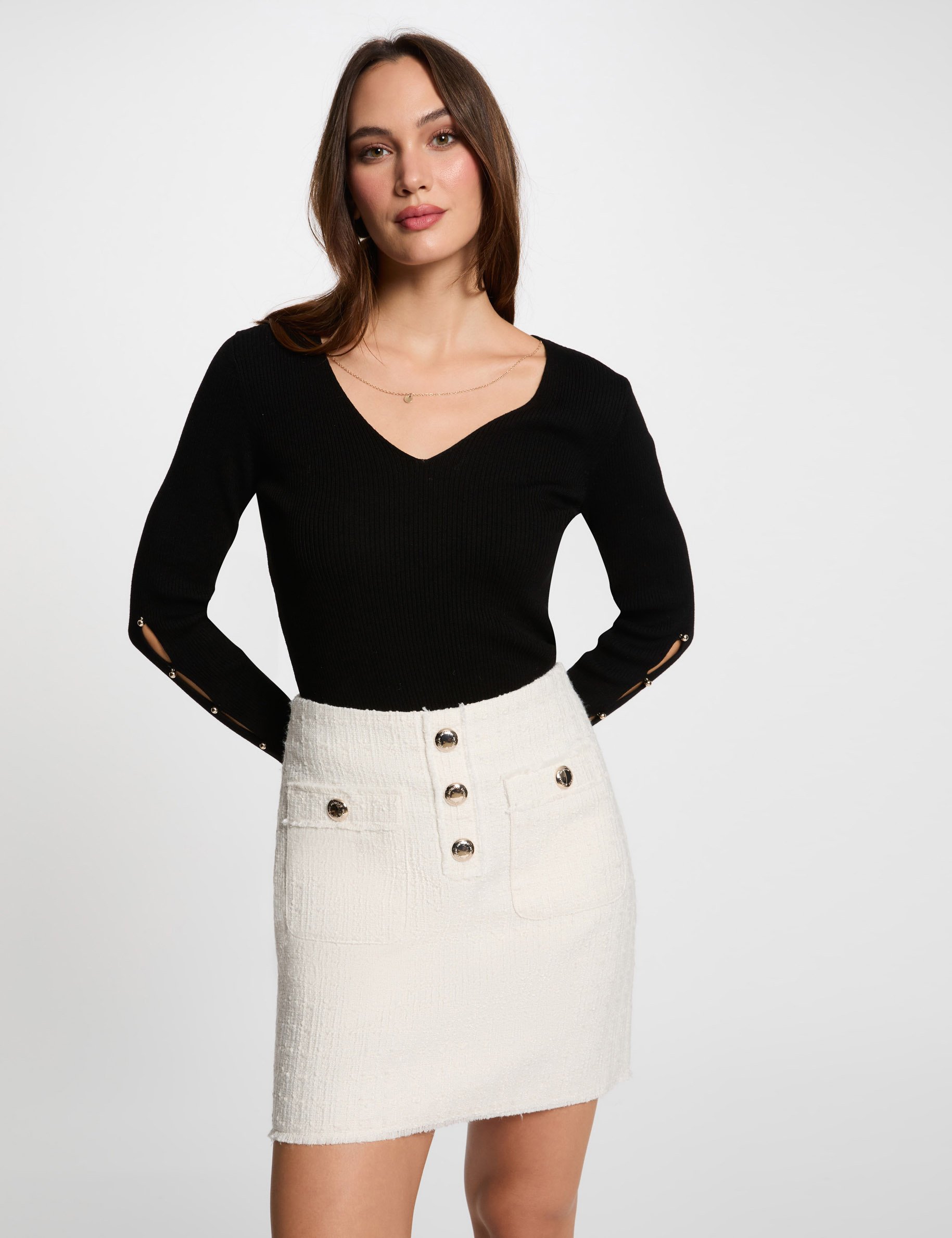 Mini tweed skirt ivory women