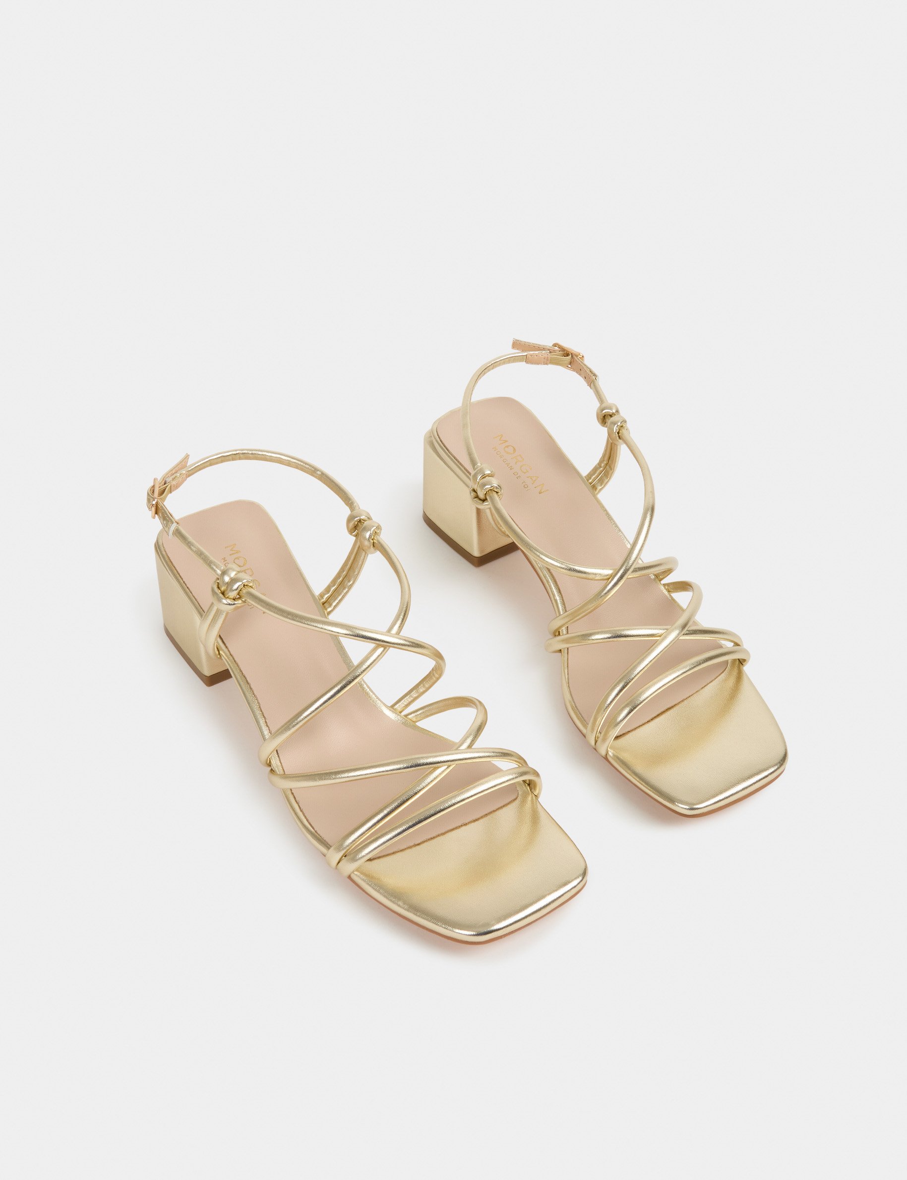 Sandals with block heels gold women