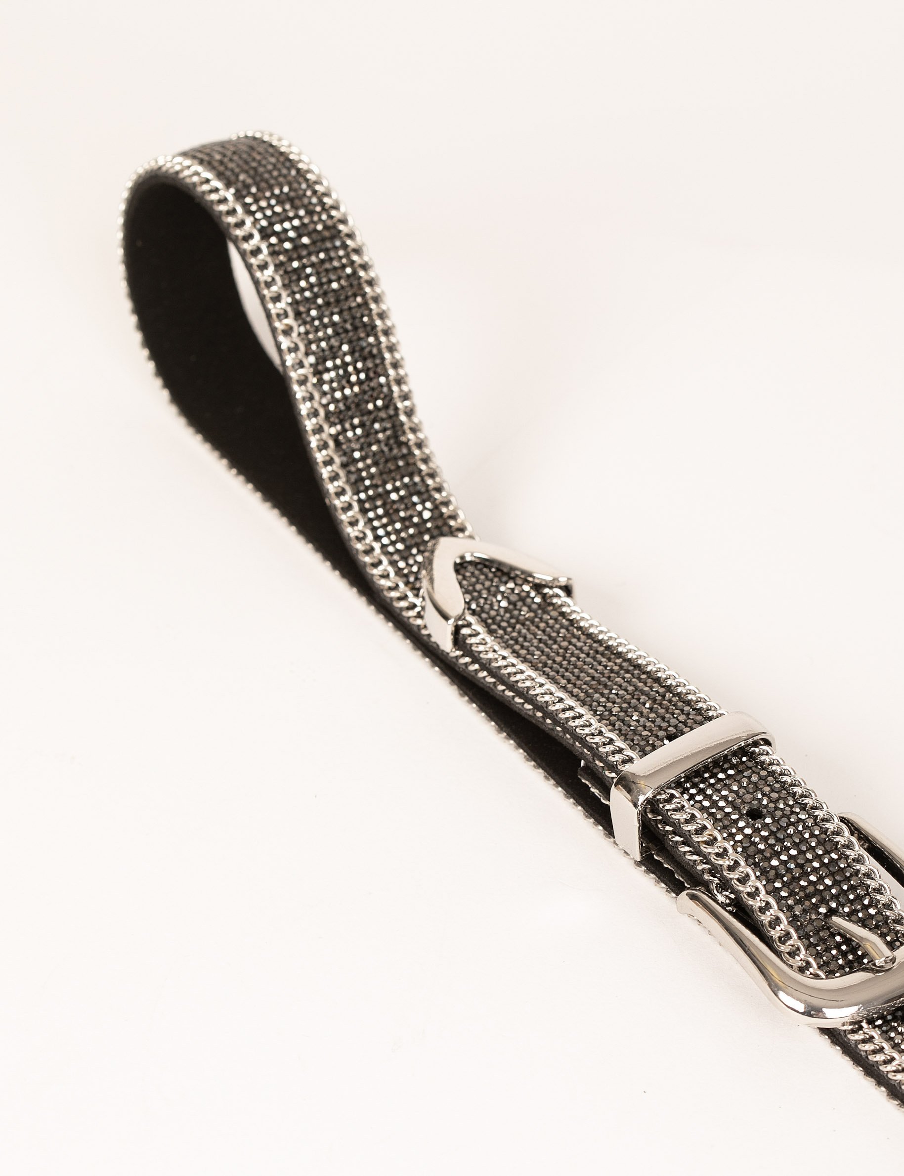 Belt with rhinestones and chains light grey women