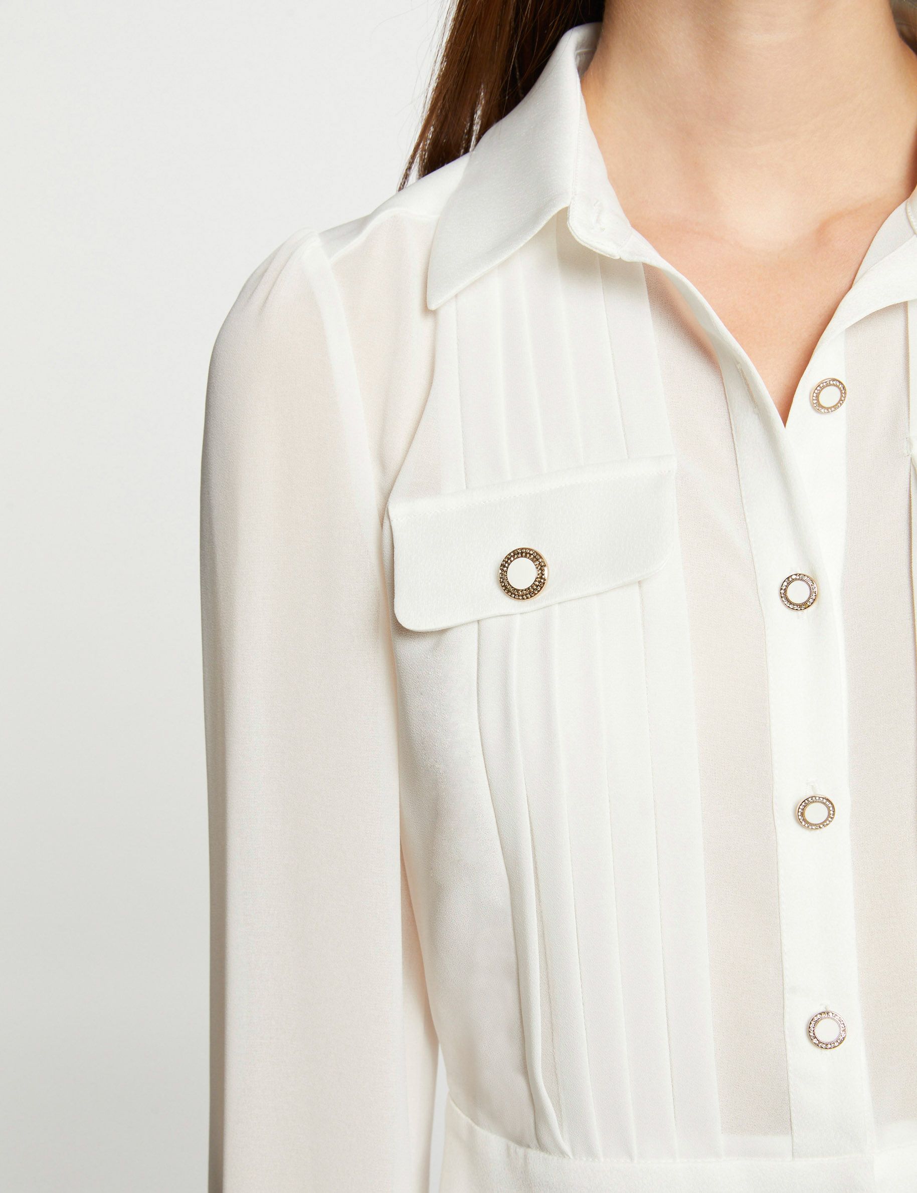 Long-sleeved shirt with pleats ivory women