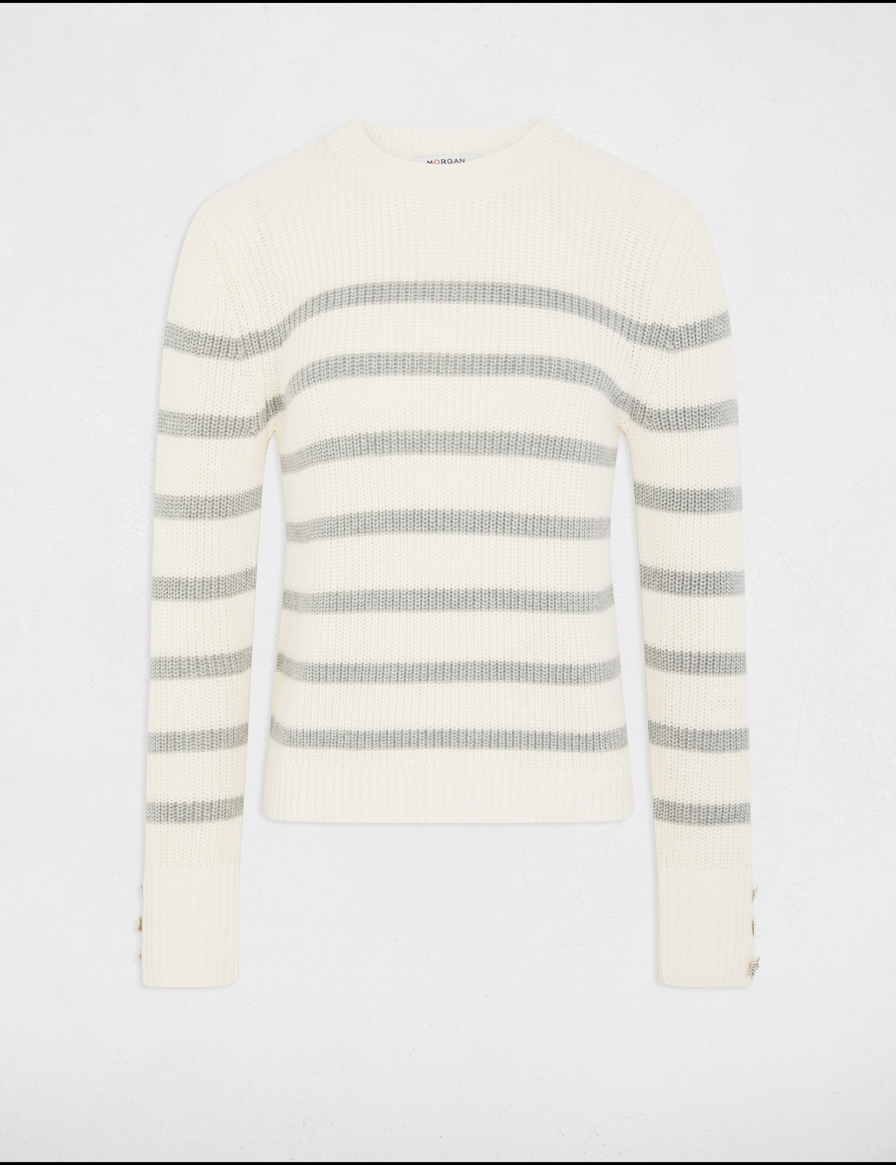 Stripped jumper round neck ivory women