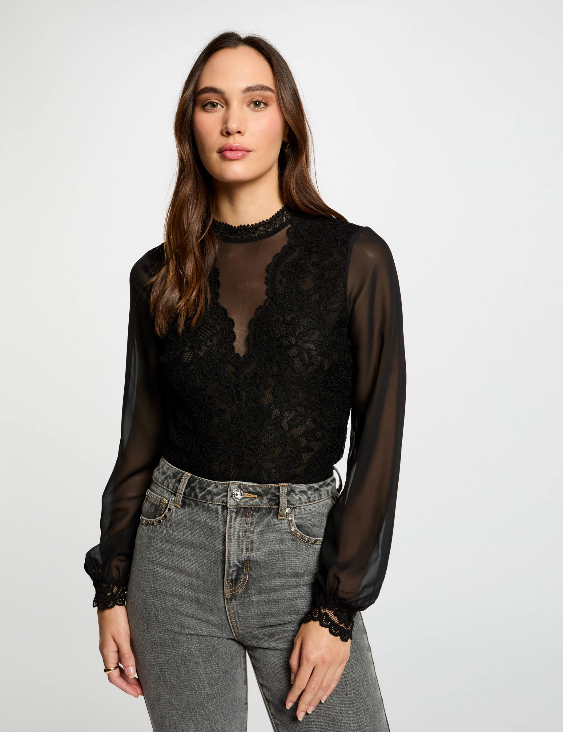 Body long sleeves lace black women