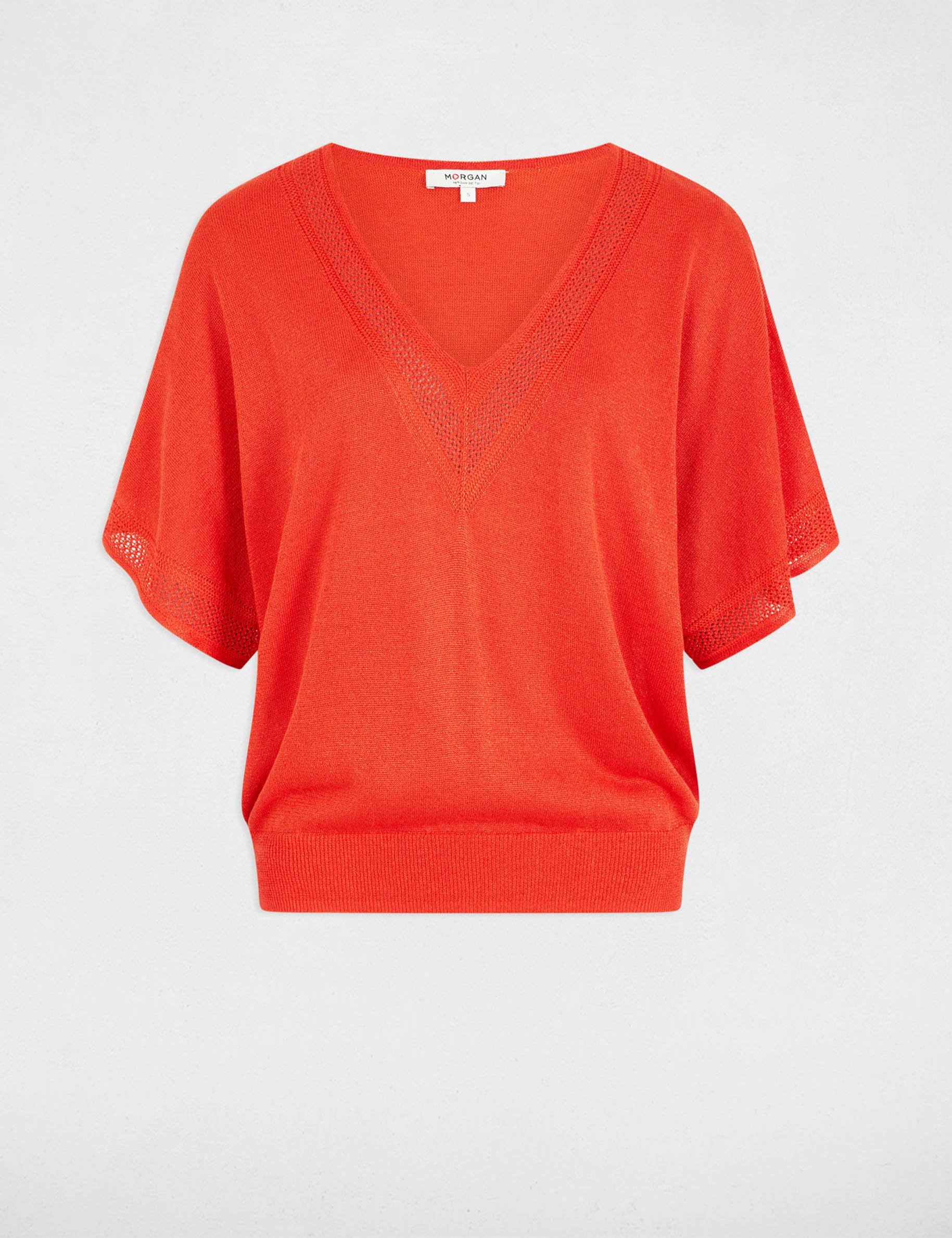 Jumper V-neck short sleeves dark orange women