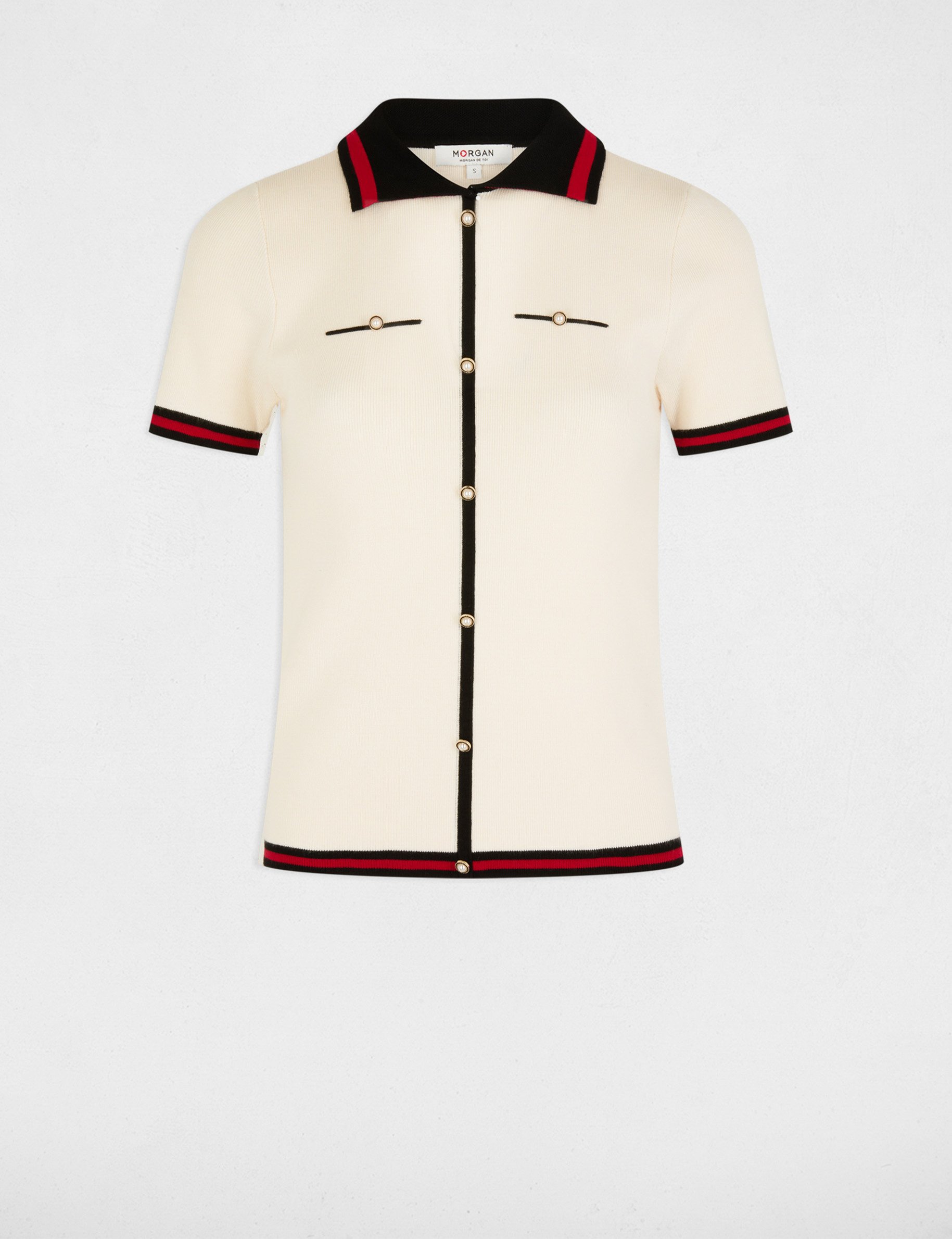 Jumper polo collar and short sleeves ivory women