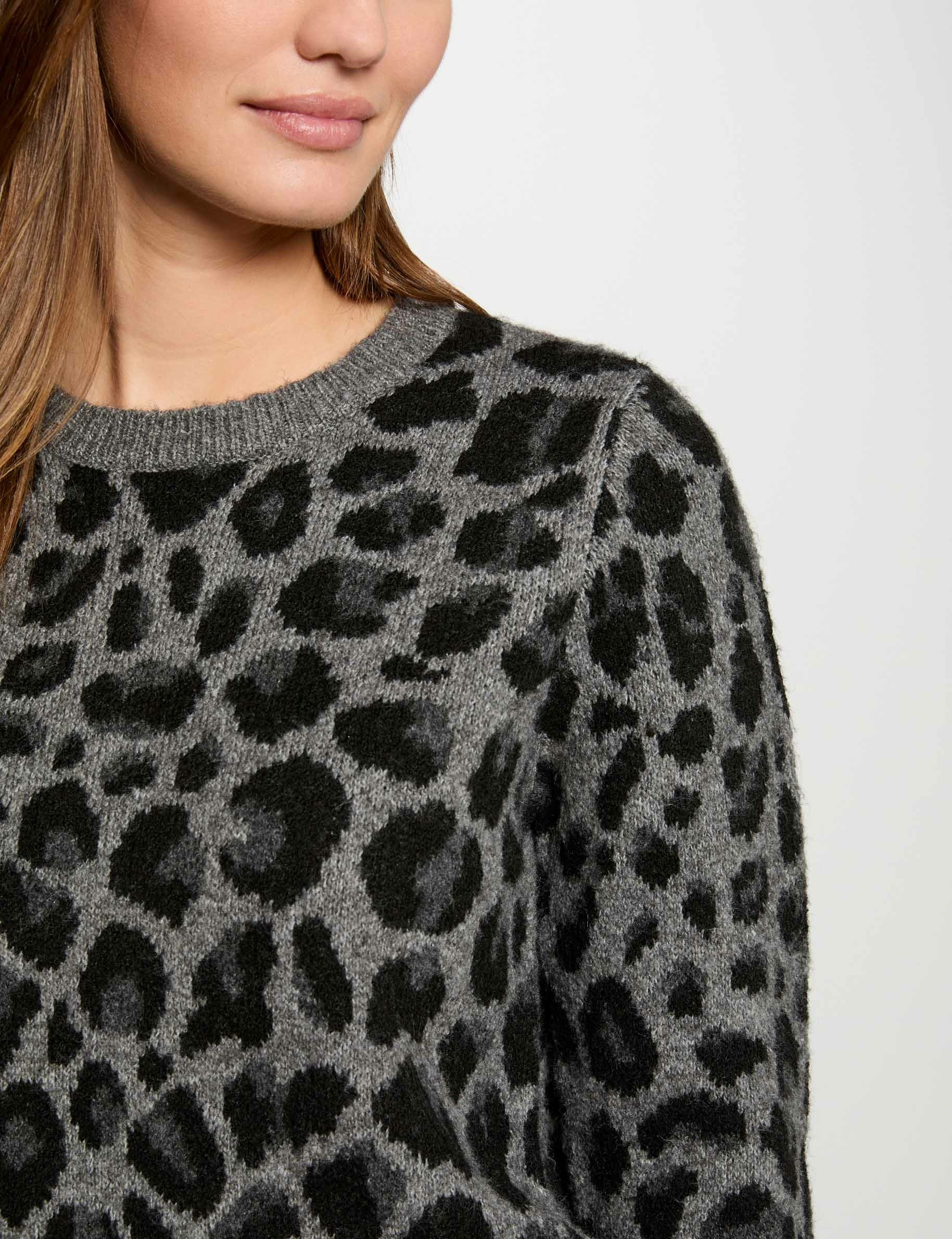 Printed jumper round neck mid-grey women