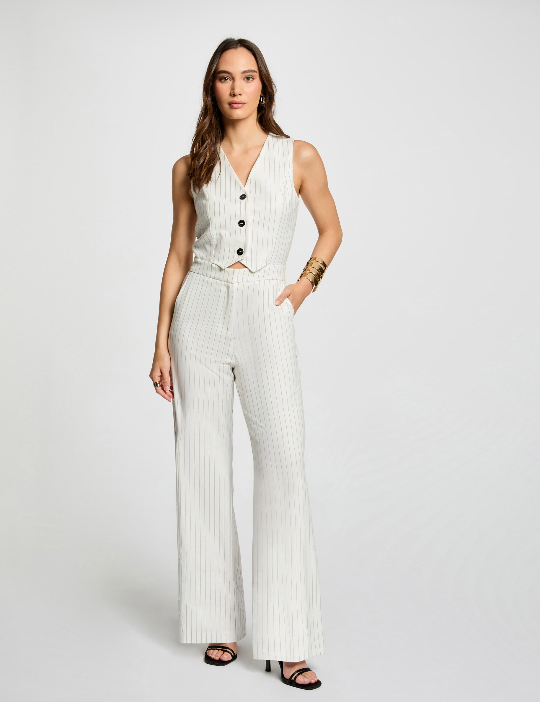 Jumpsuit with stripes ecru women