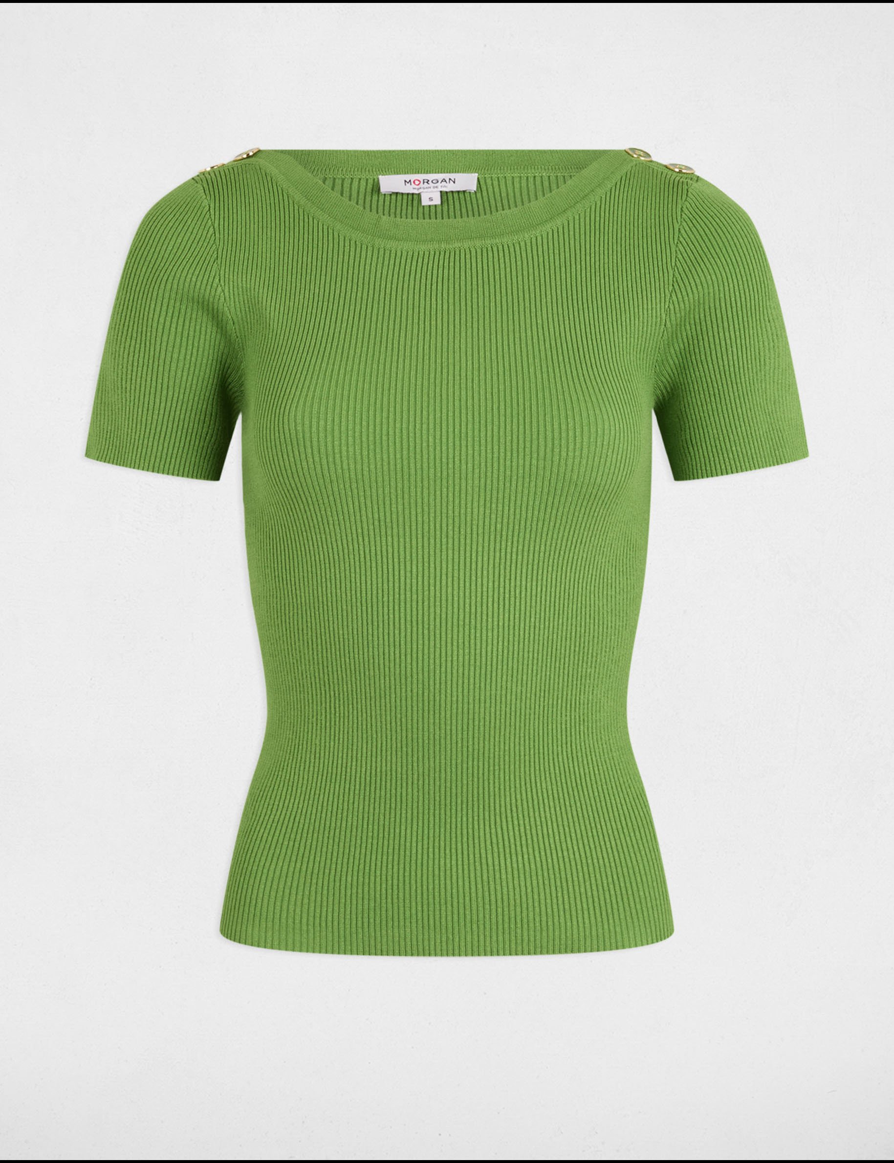 Jumper boat neck and buttons aniseed green women