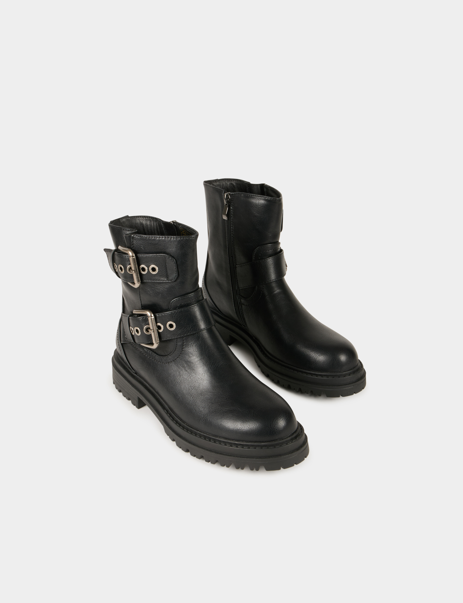 Biker boots with buckles black women