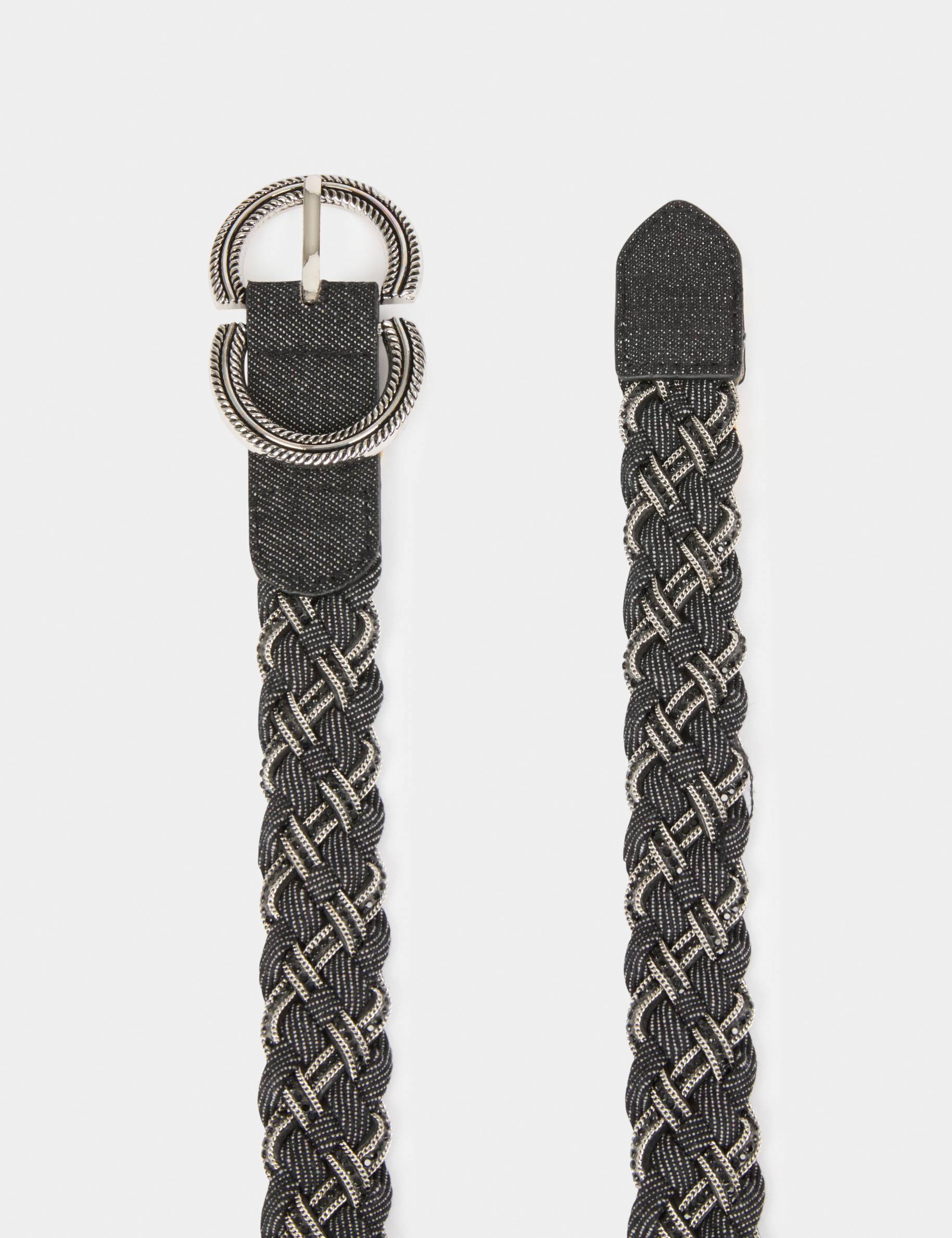 Braided denim belt light grey women