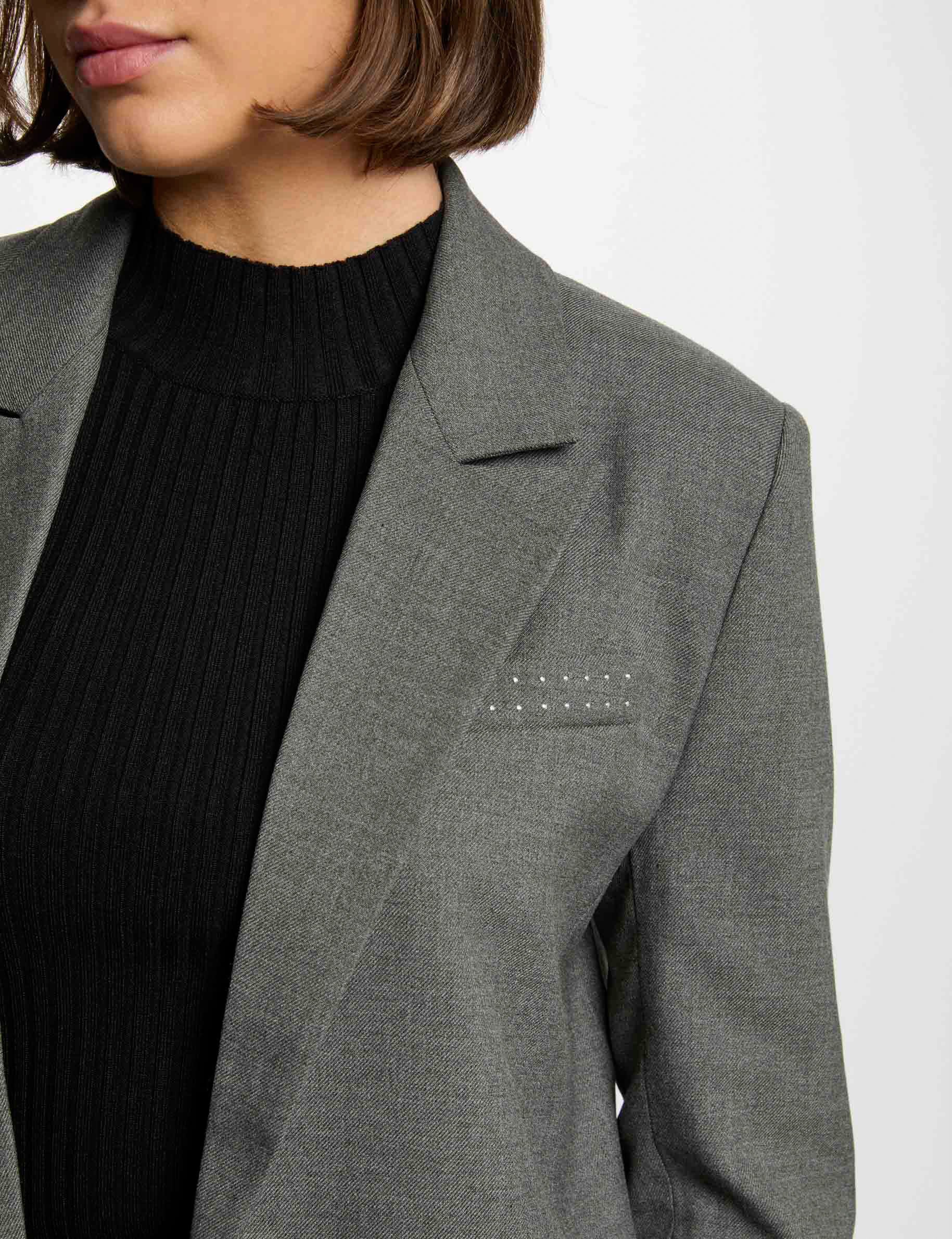 Veste longue détails cloutés gris clair femme