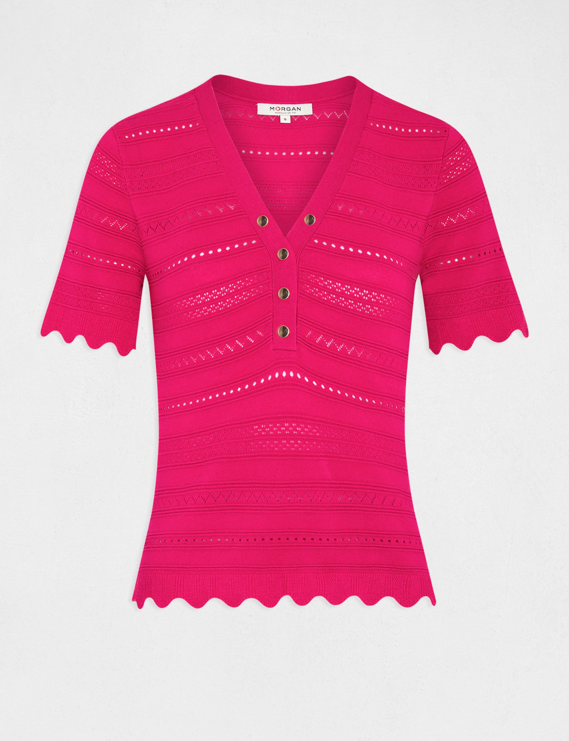 Short-sleeved jumper openwork details dark pink women