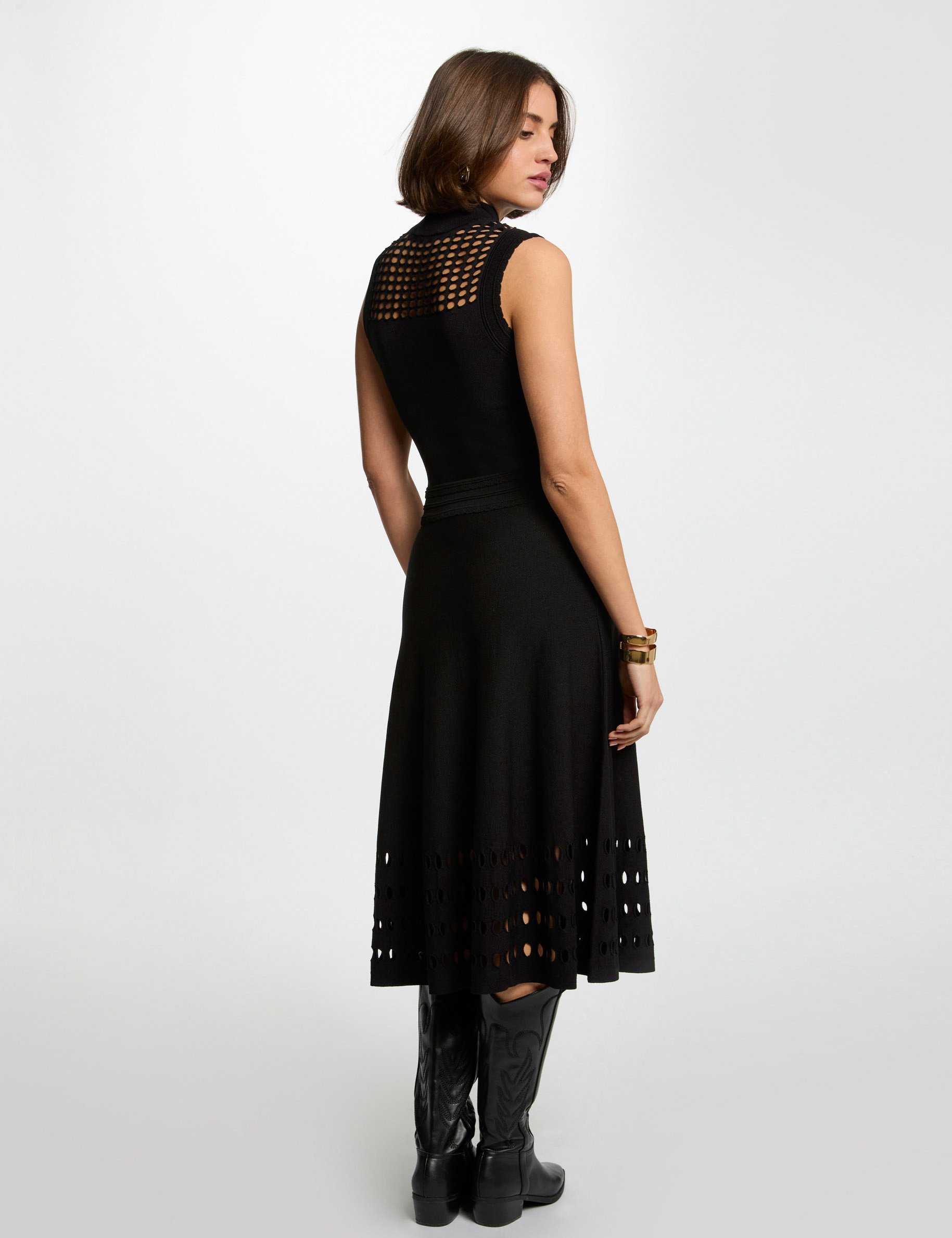 Fitted maxi knitted dress black women