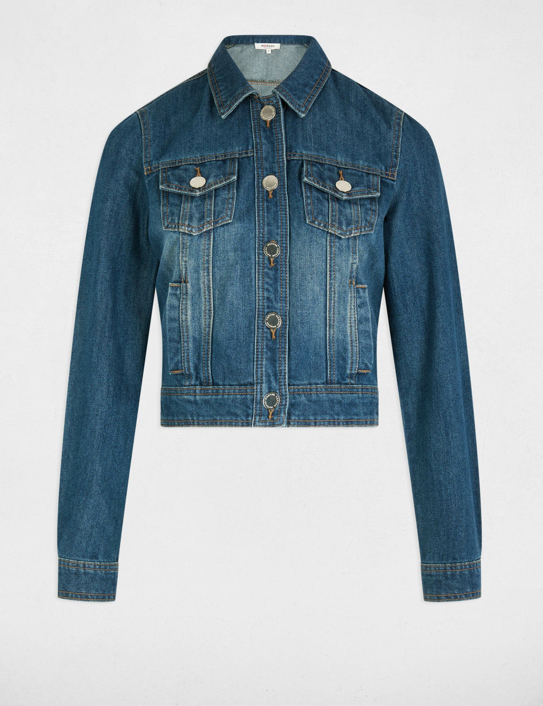 Short denim jacket stone wash denim women