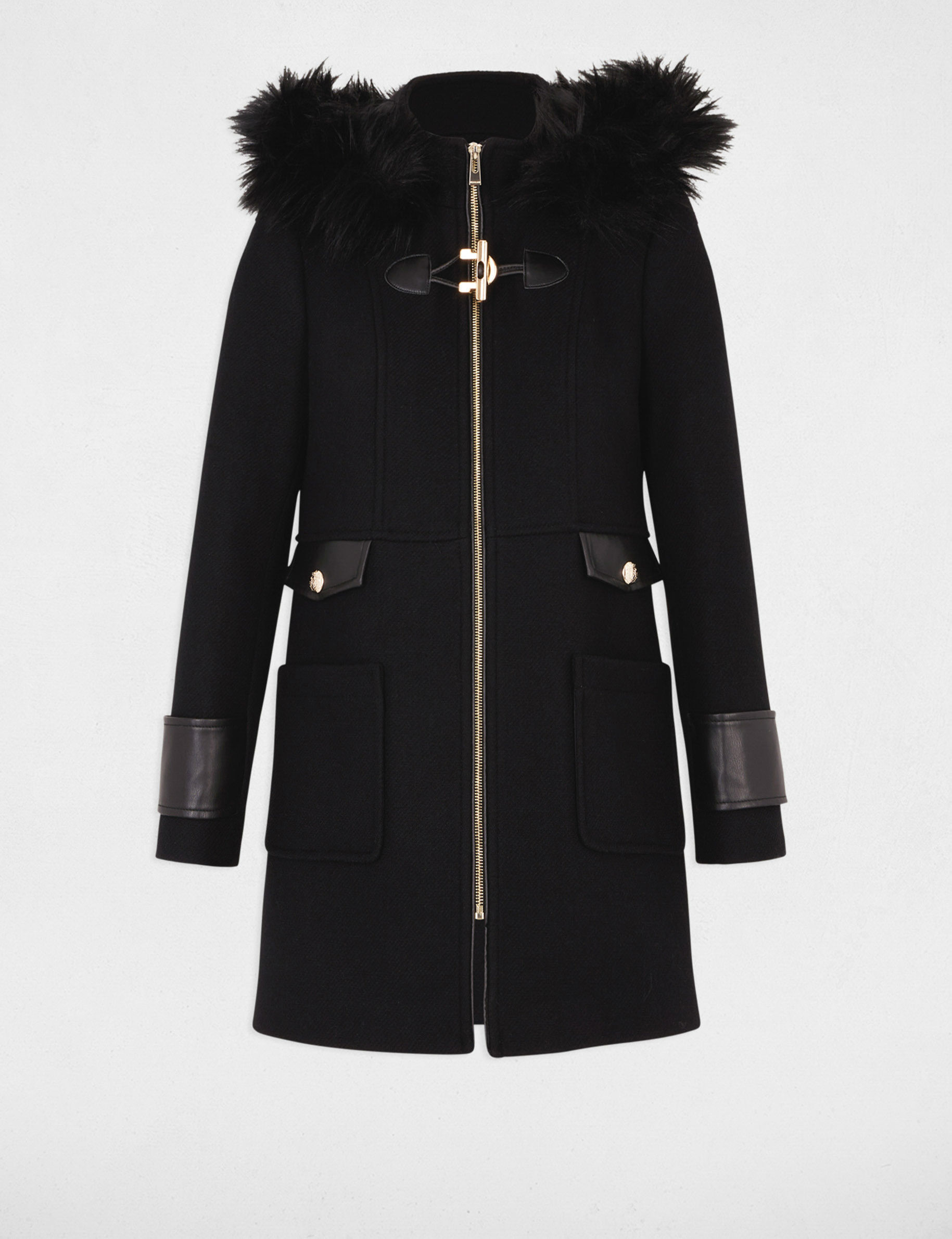 Coat faux leather details black women