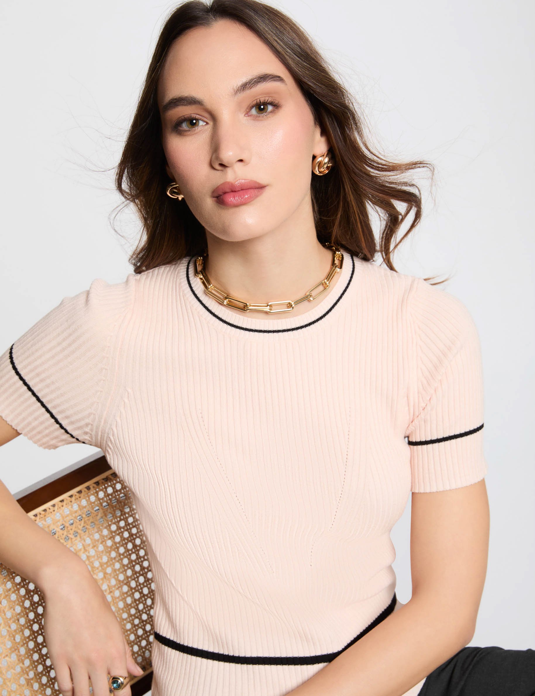 Short-sleeved jumper light pink women