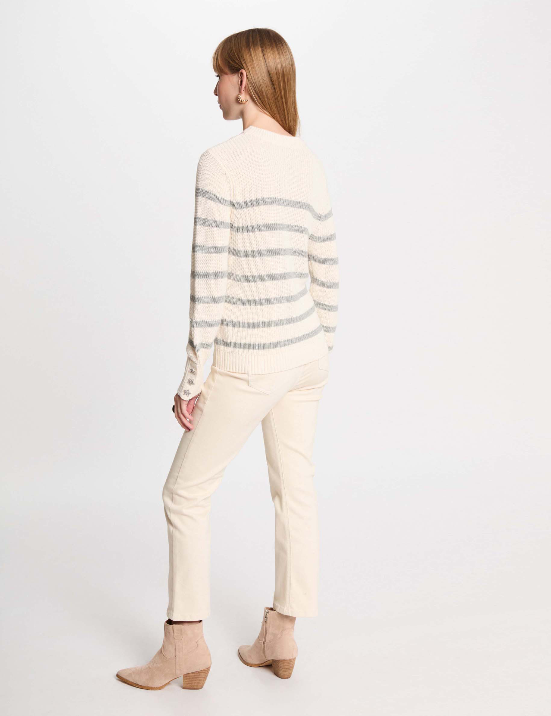 Stripped jumper round neck ivory women