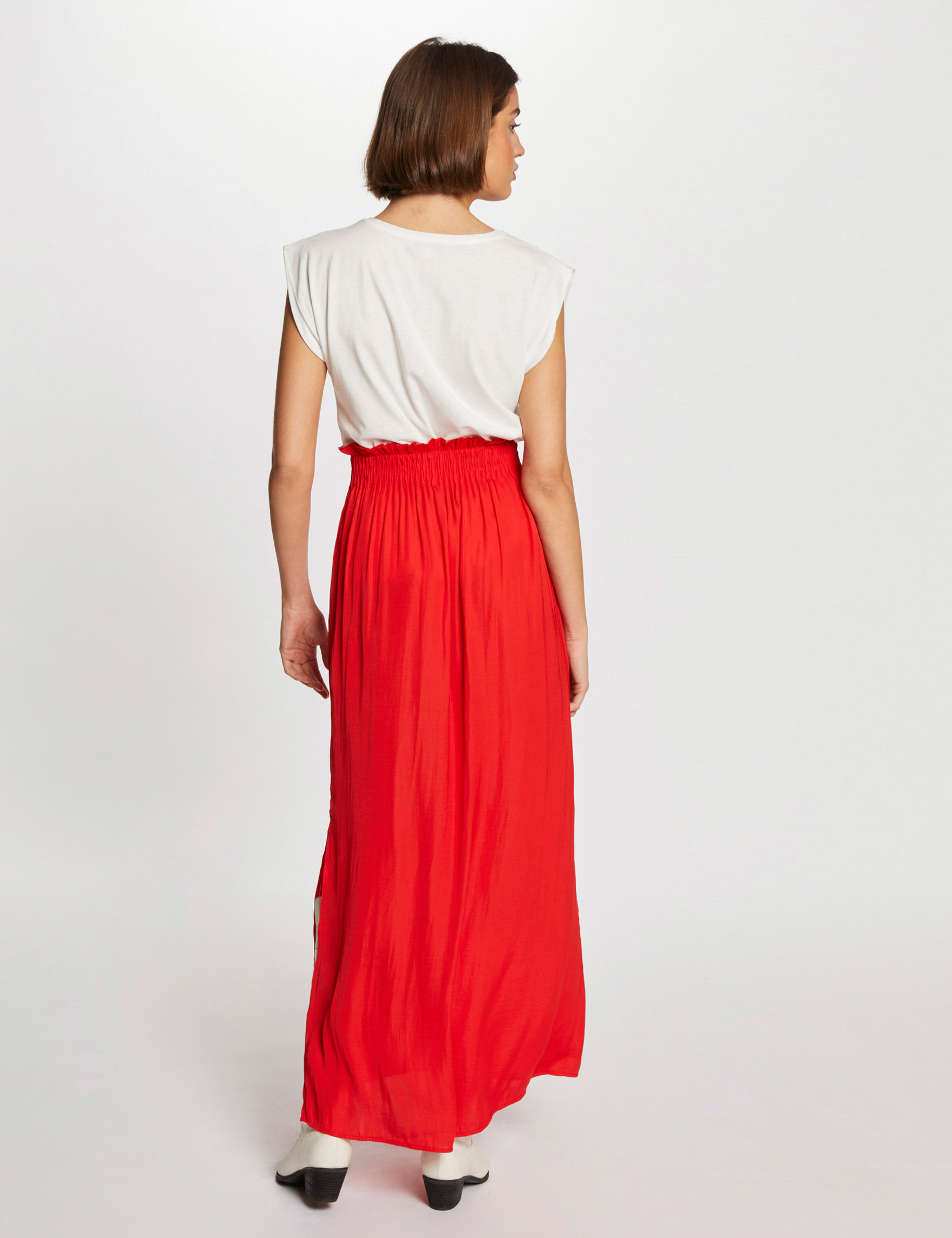 Flowy long skirt with elastic waist dark orange women