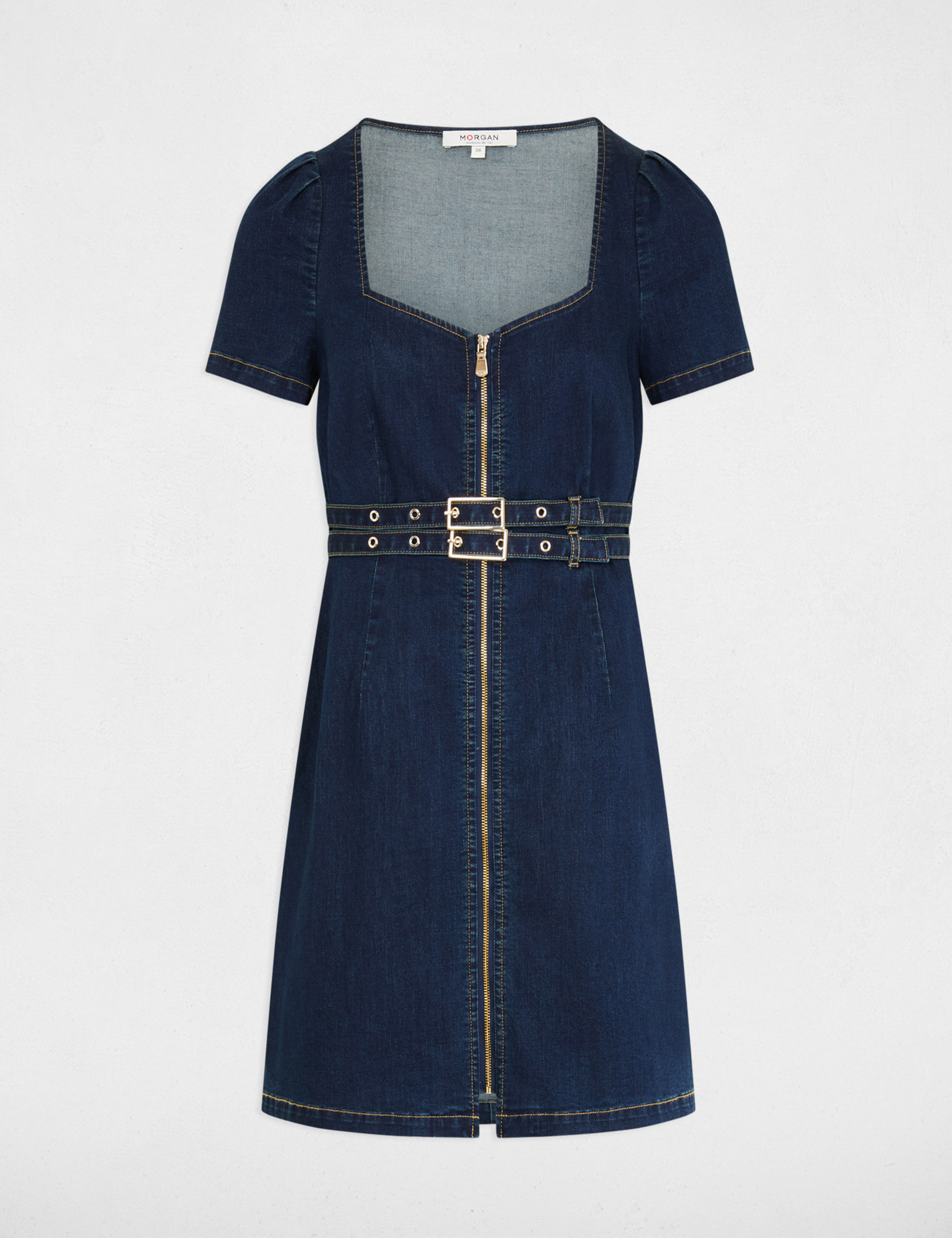 Short fitted denim dress raw denim women