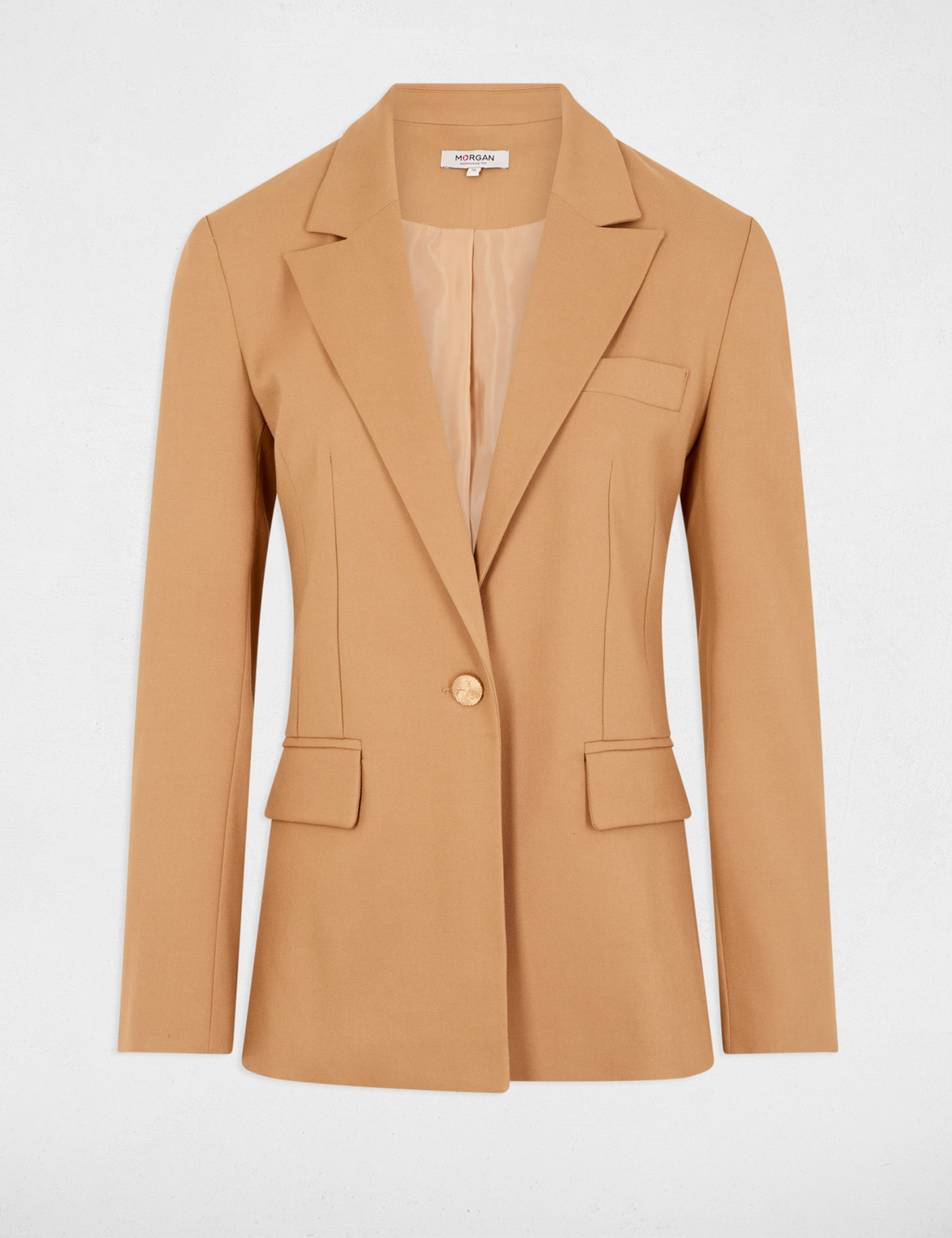 Short buttoned blazer camel women