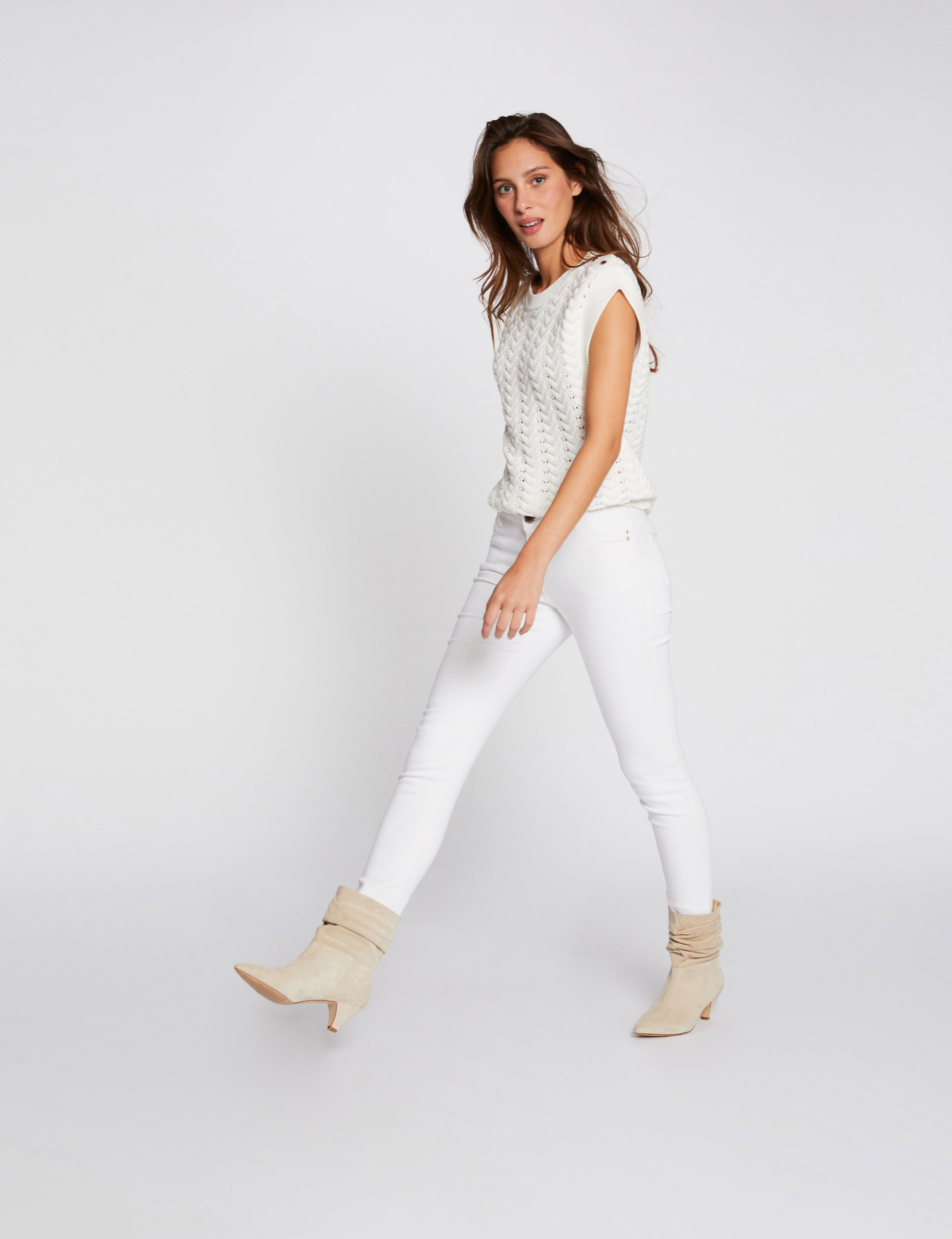 Low-waisted skinny jeans ecru women