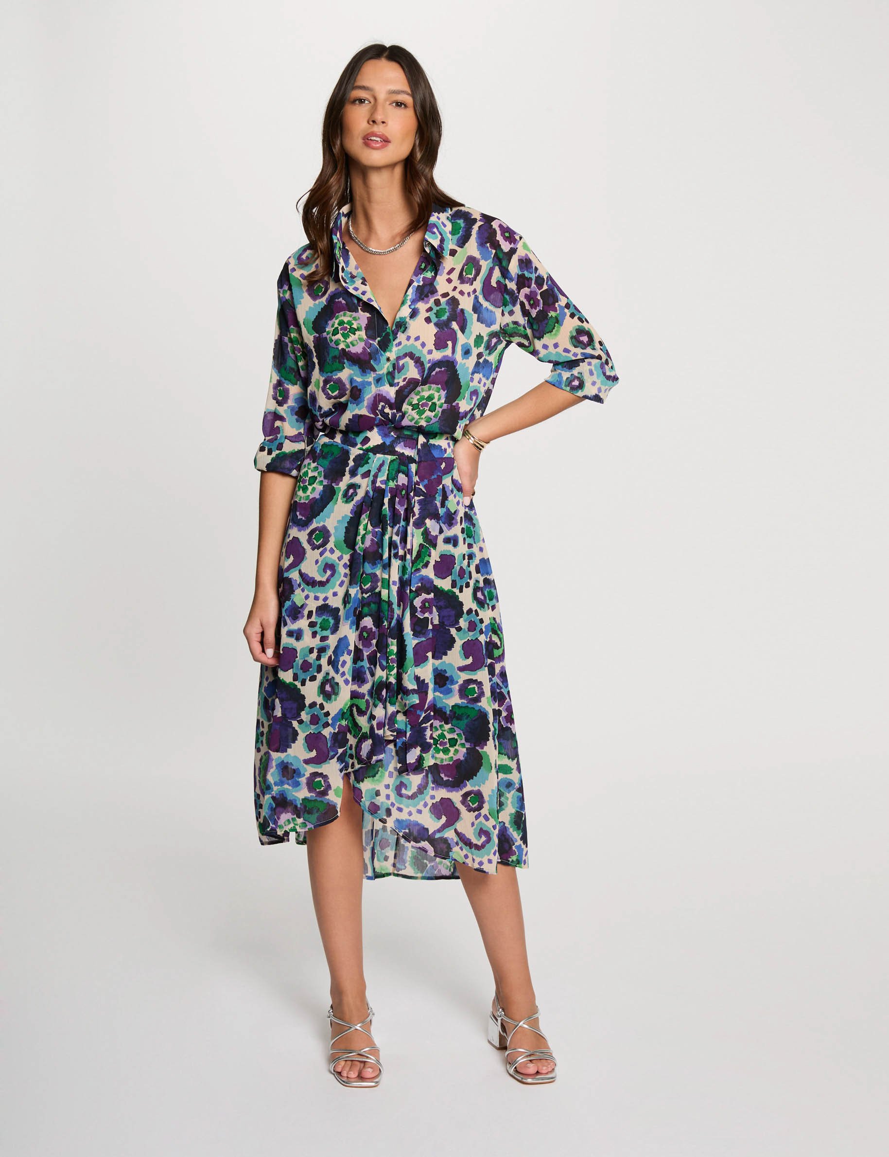 Printed straight midi dress multicolor women