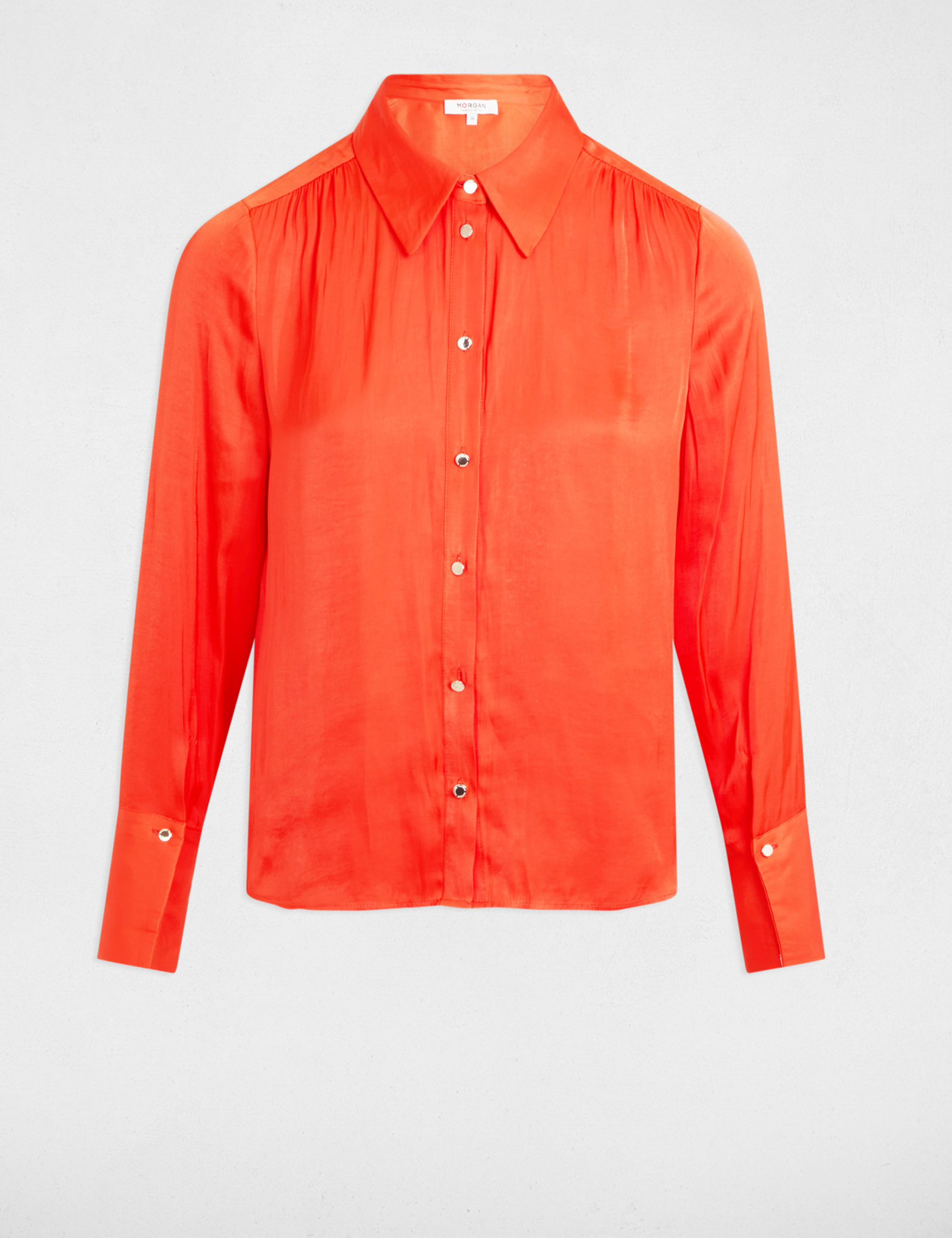 Long-sleeved satin shirt dark orange women