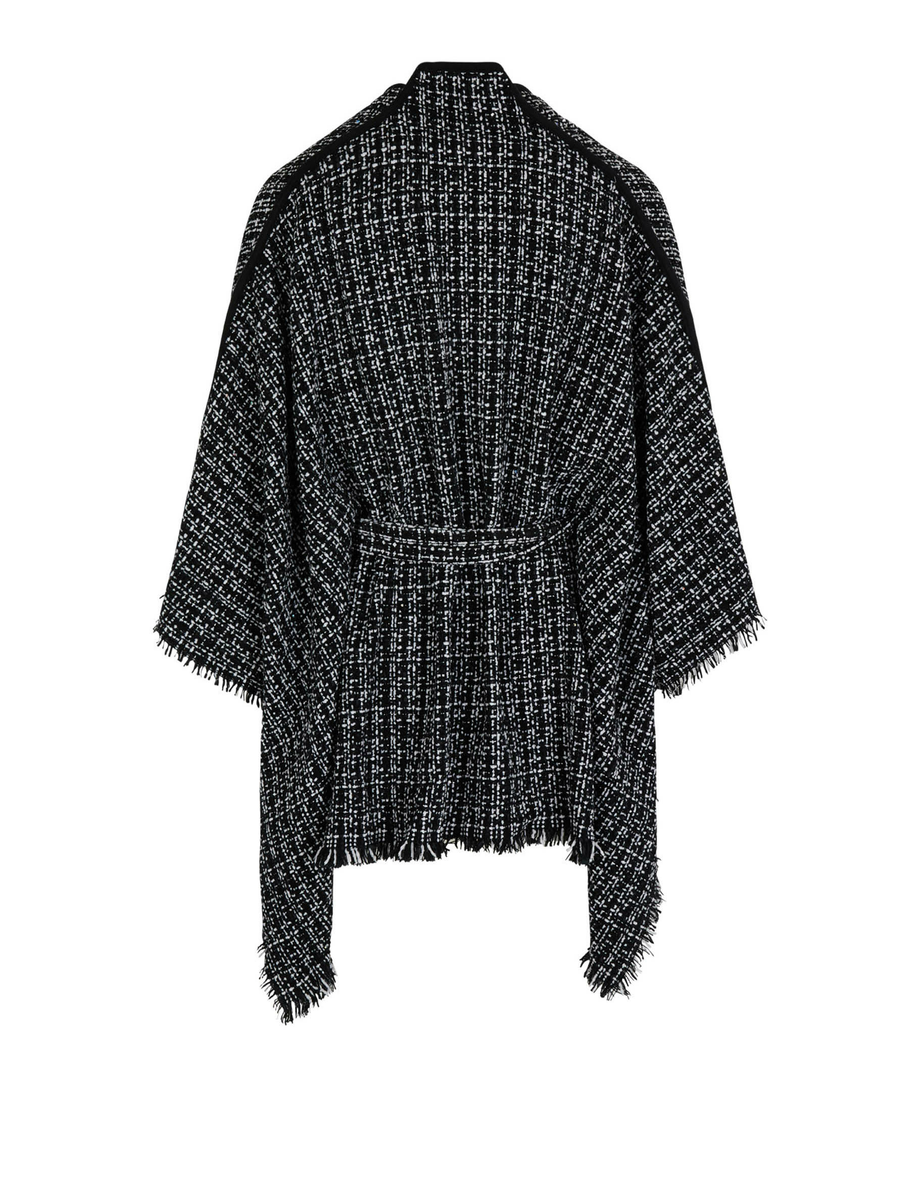 Cape ceinturée tweed noir femme