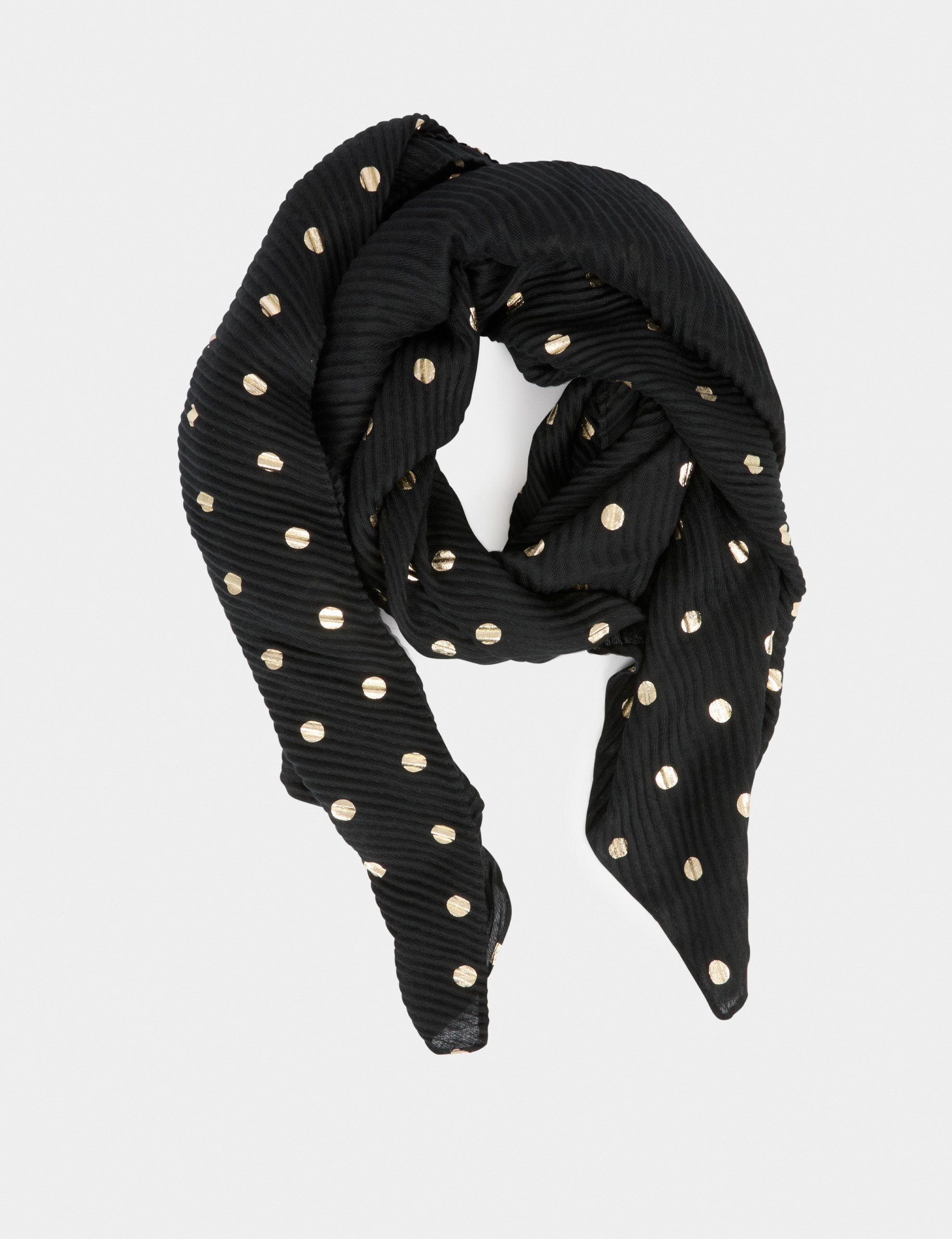 Pleated scarf polka dot print black women