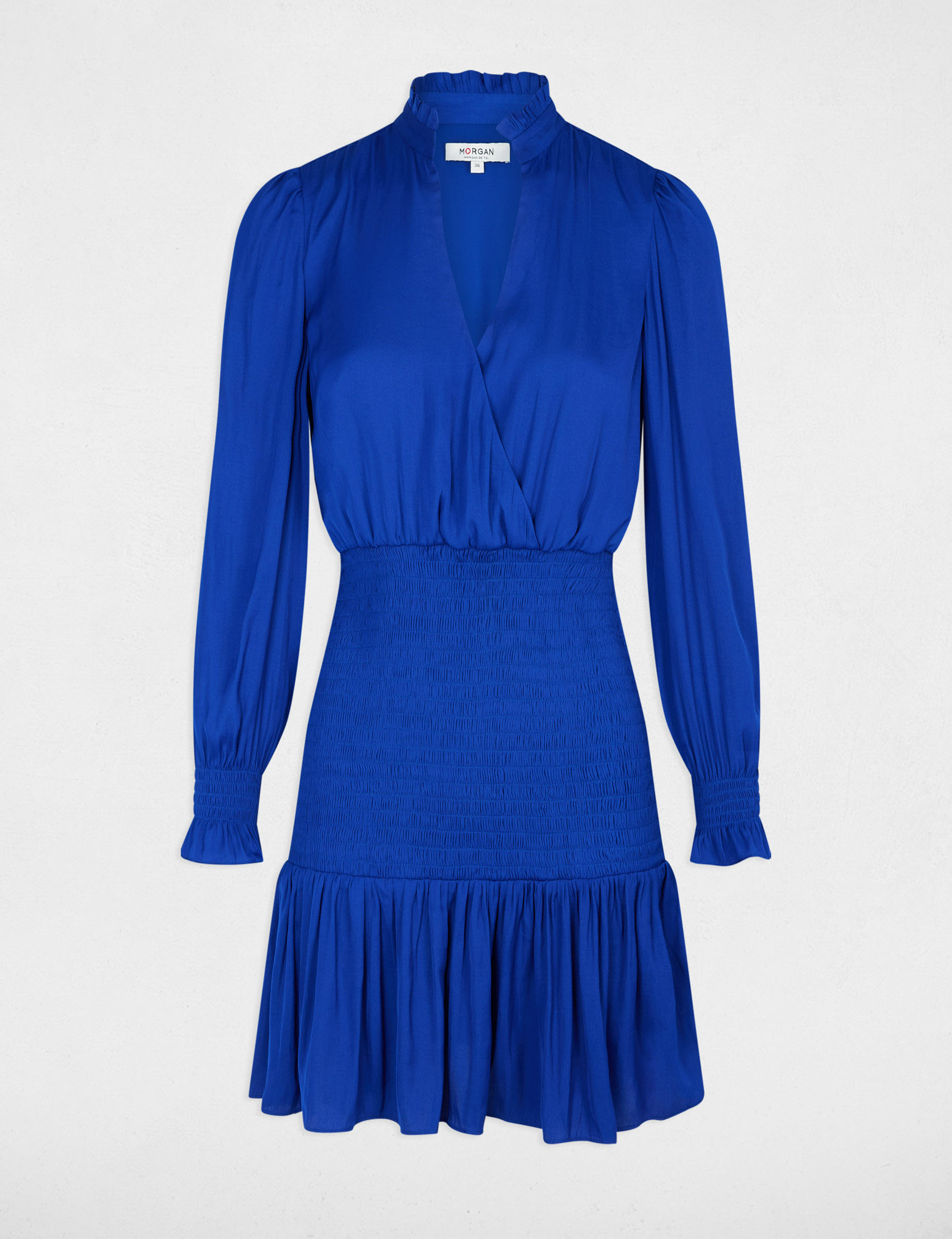 Fitted mini smocked dress electric blue women