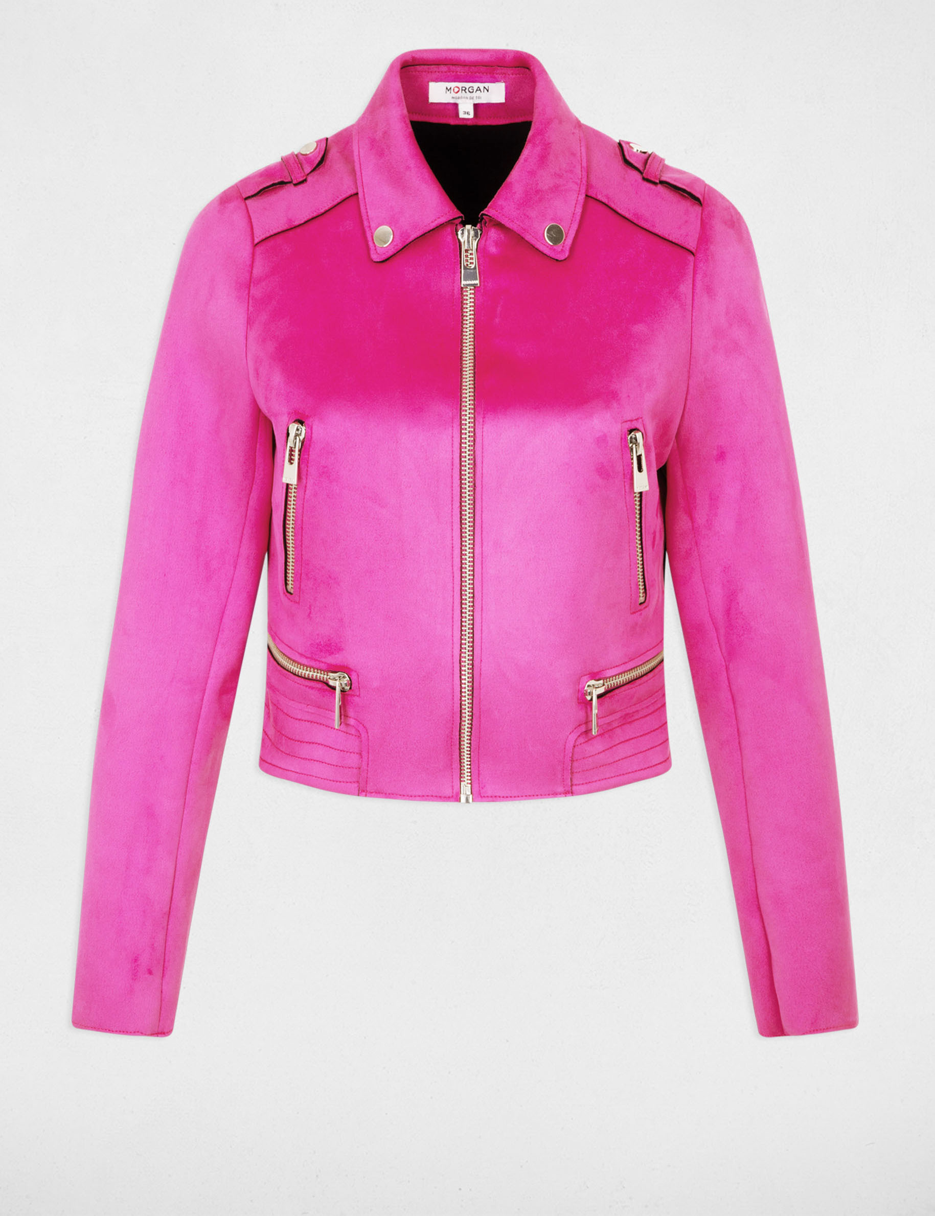 Straight jacket with suede effect dark pink women