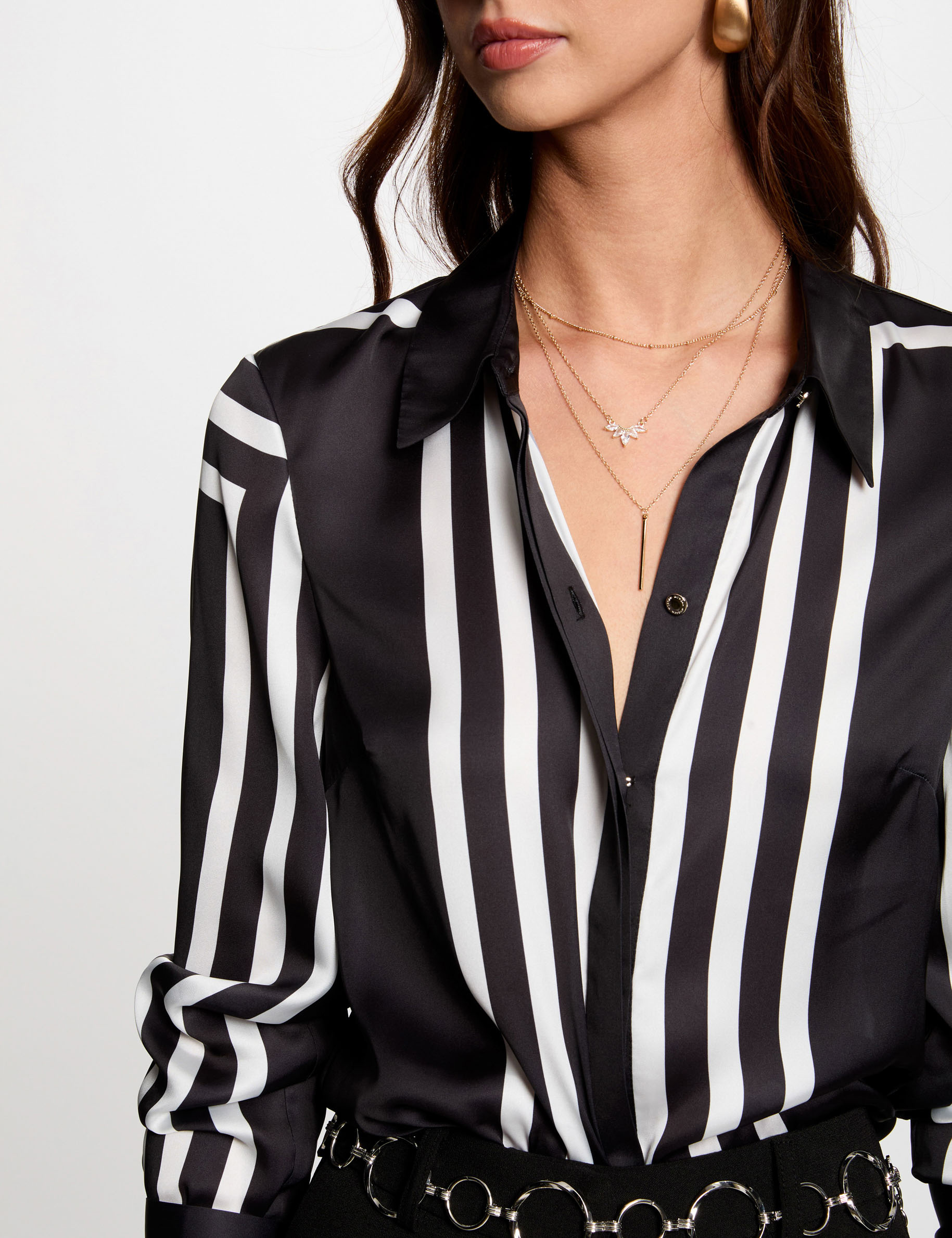 Striped long-sleeved shirt black women