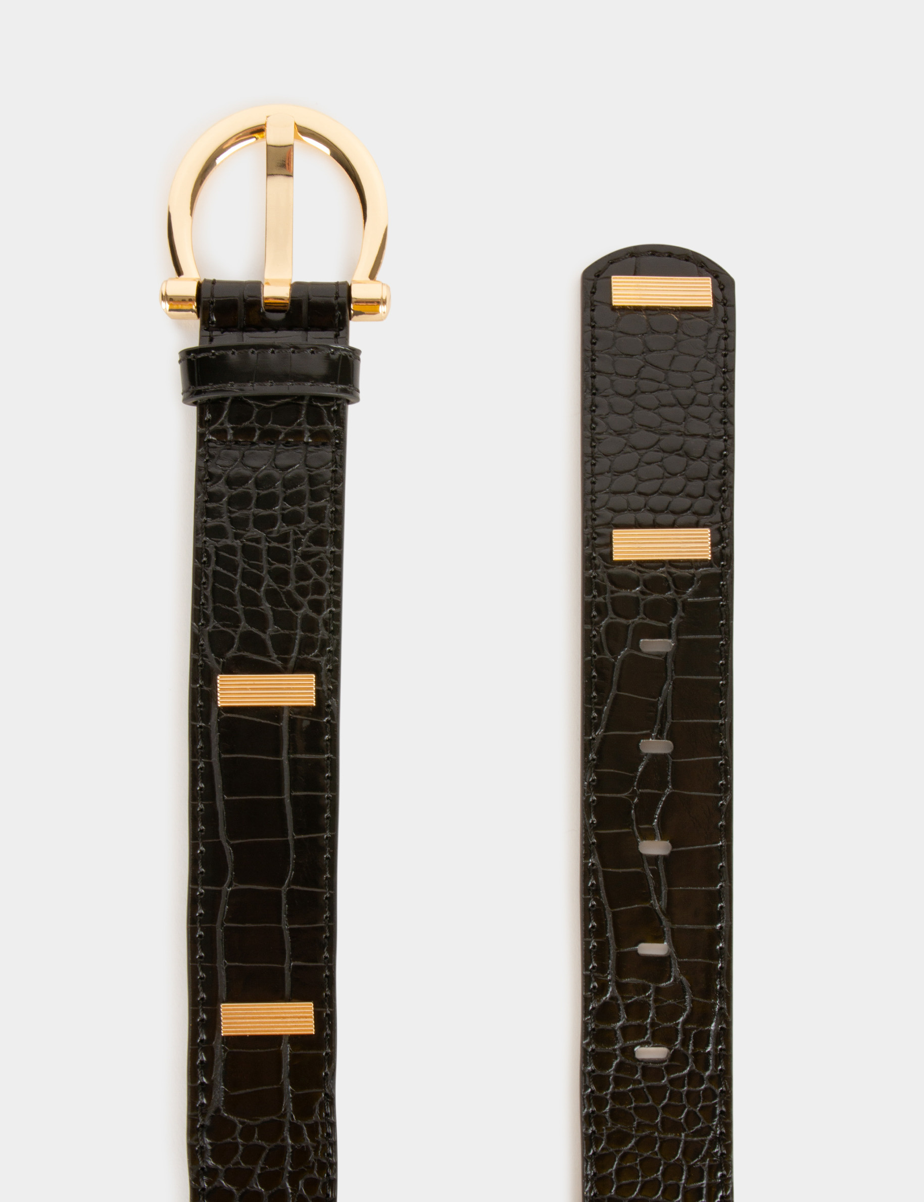 Belt croc effect and metal ornaments black ladies