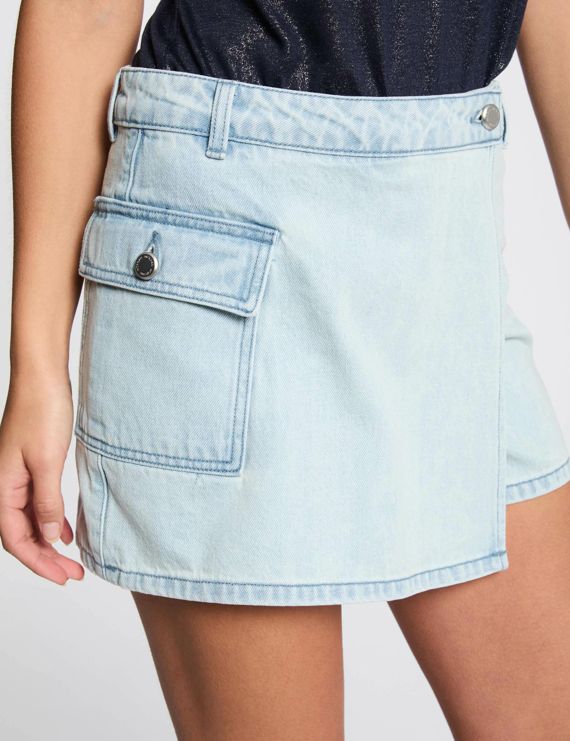 Jupe-short taille basse jean denim bleach femme