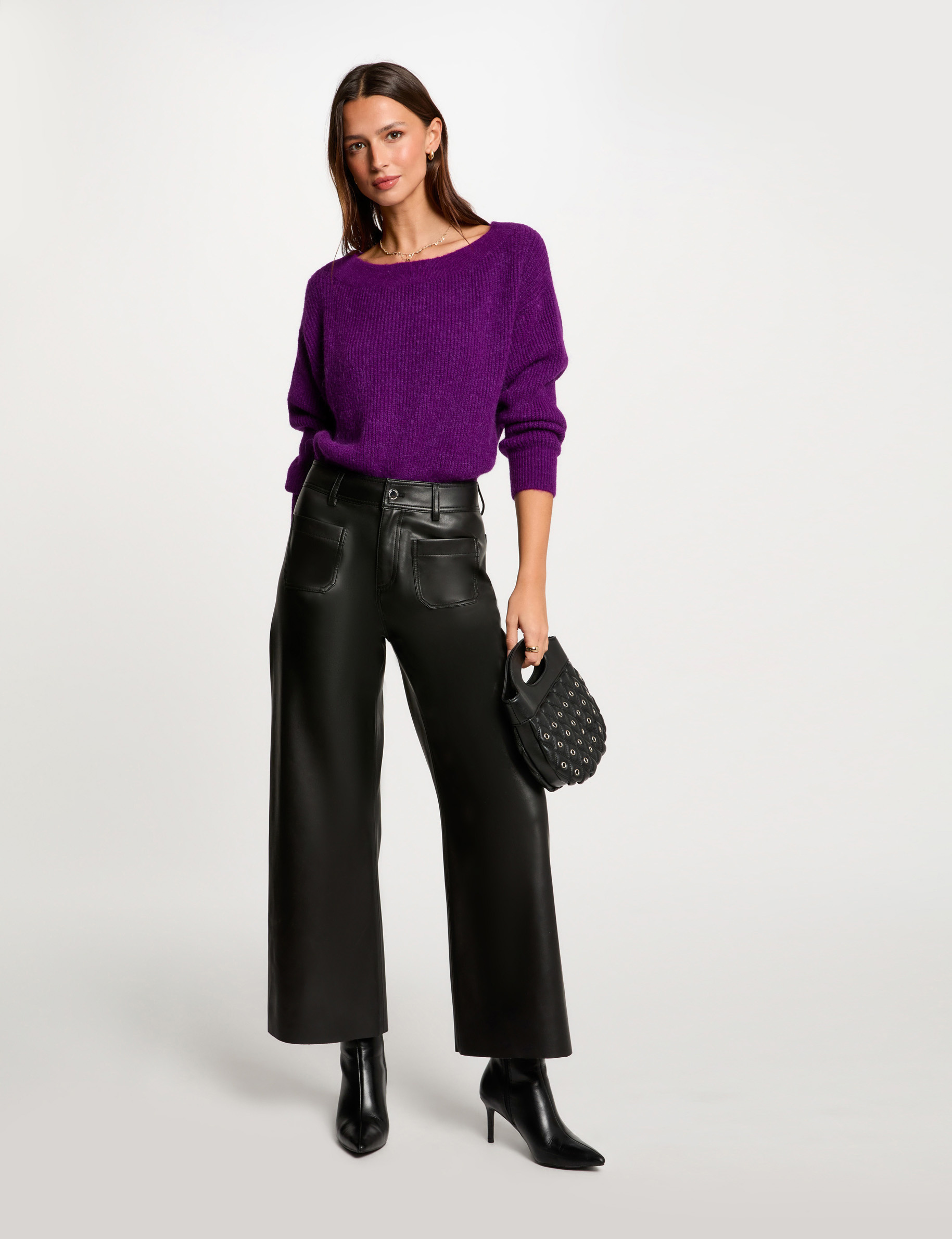 Jumper with round neck purple women