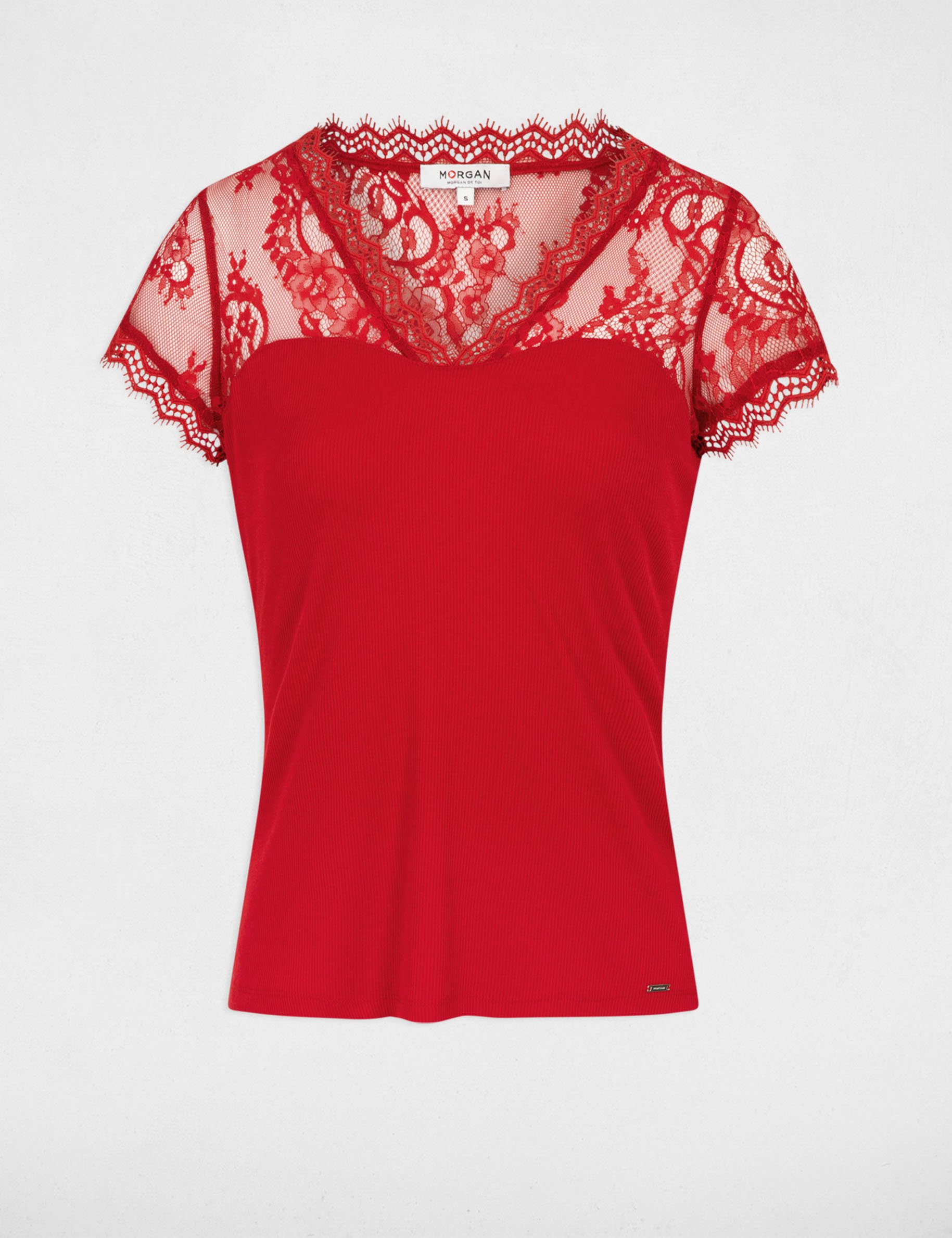 Short-sleeved t-shirt with lace red women