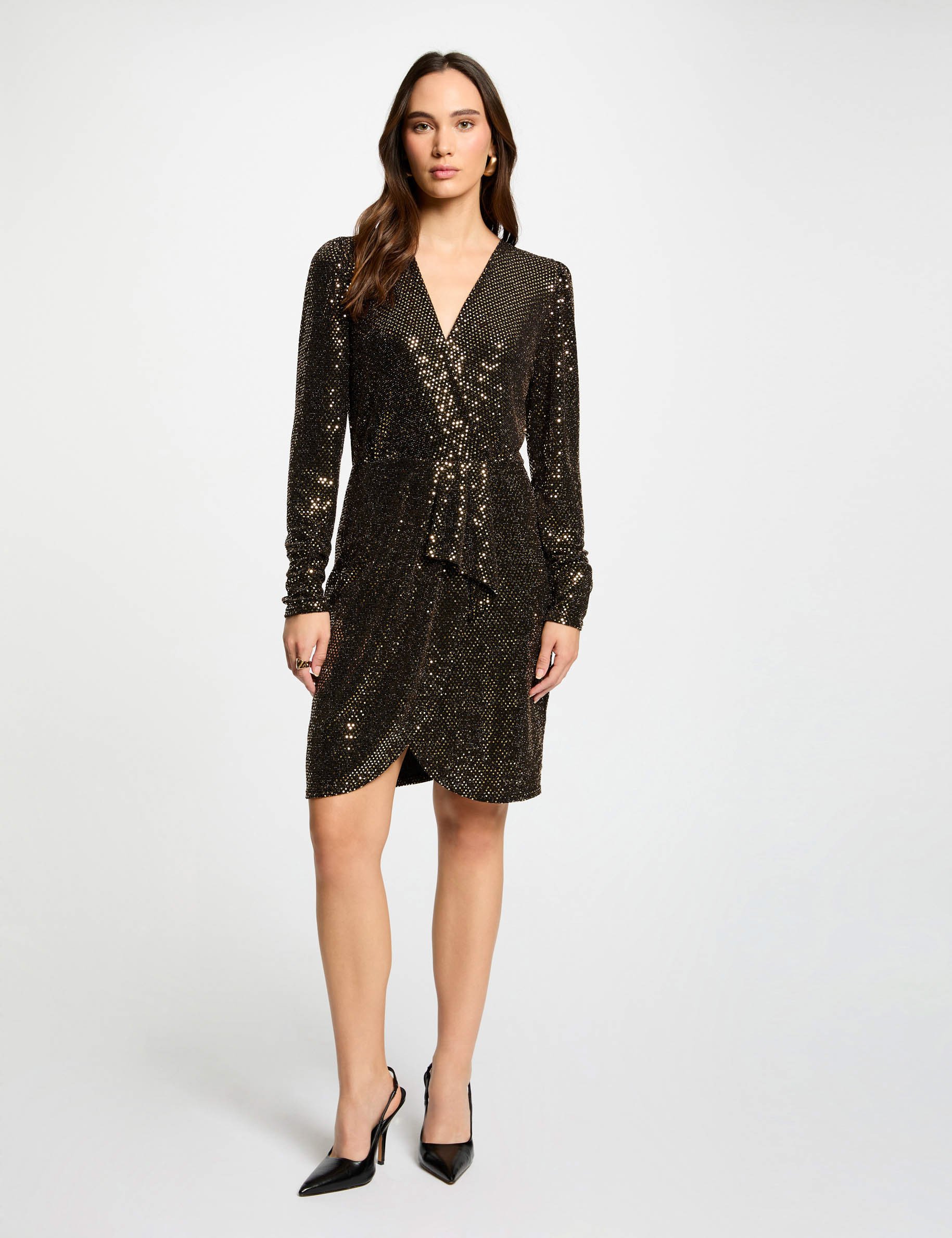 Wrap dress with sequins gold women