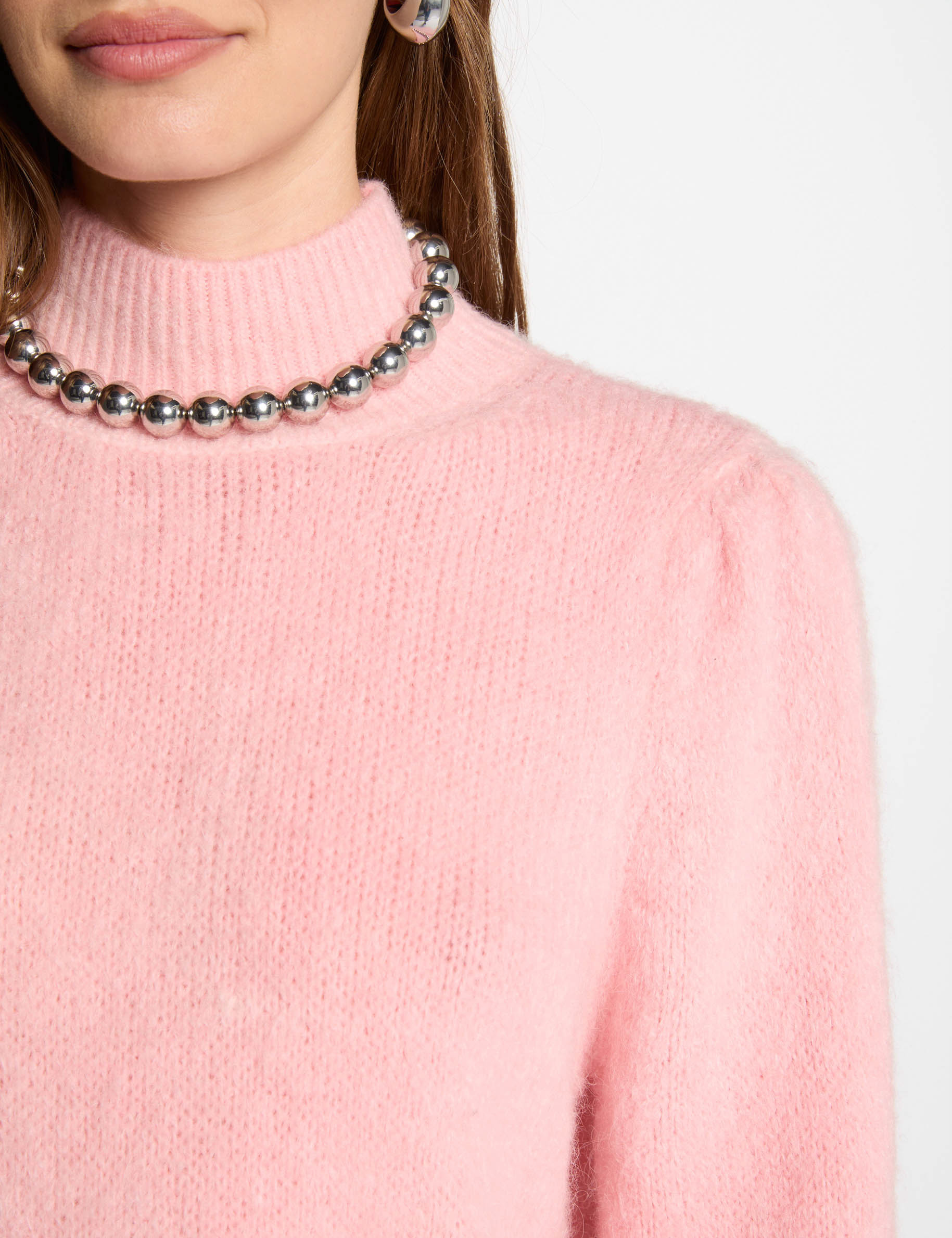 Jumper high collar pink women