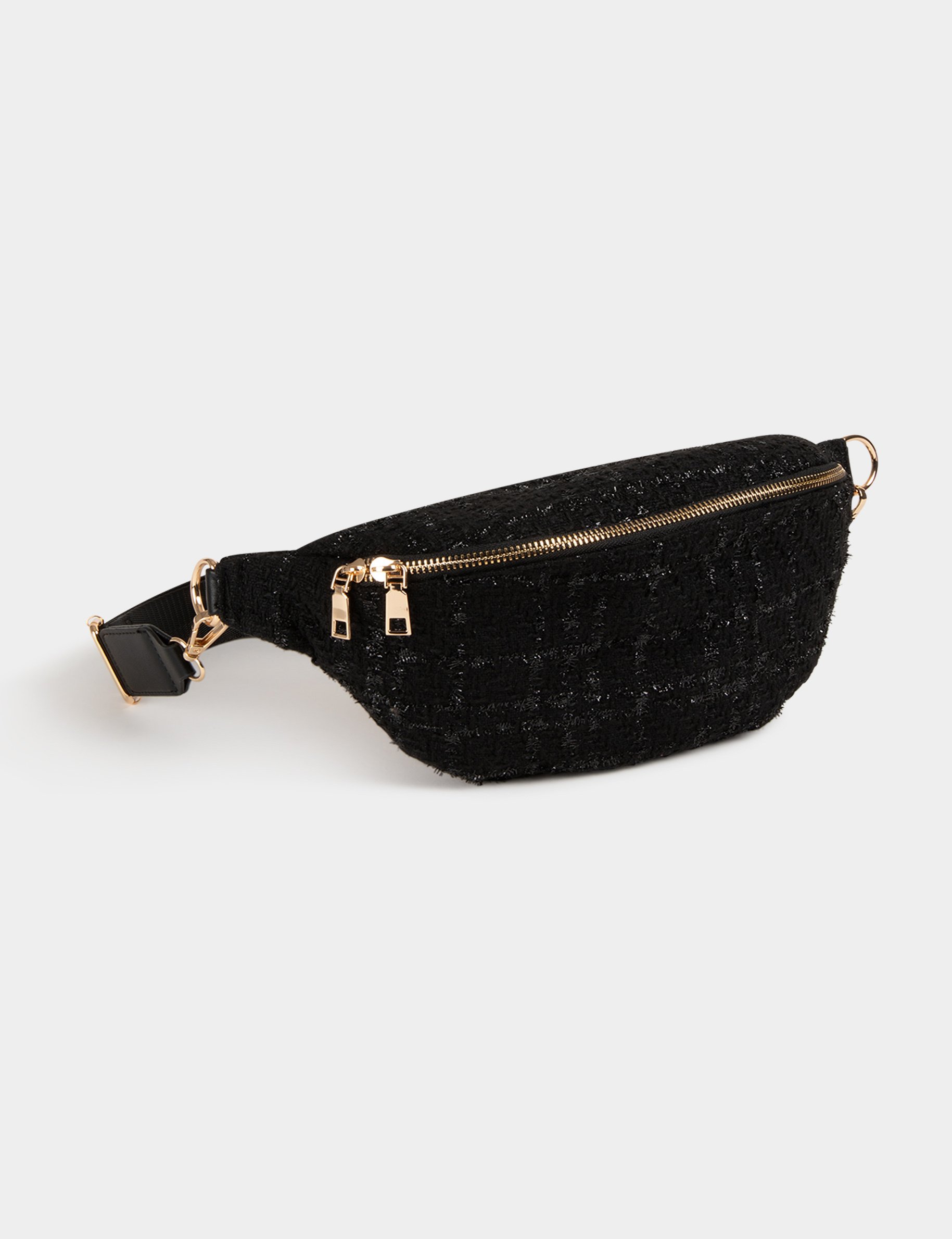 Sac banane tweed noir femme