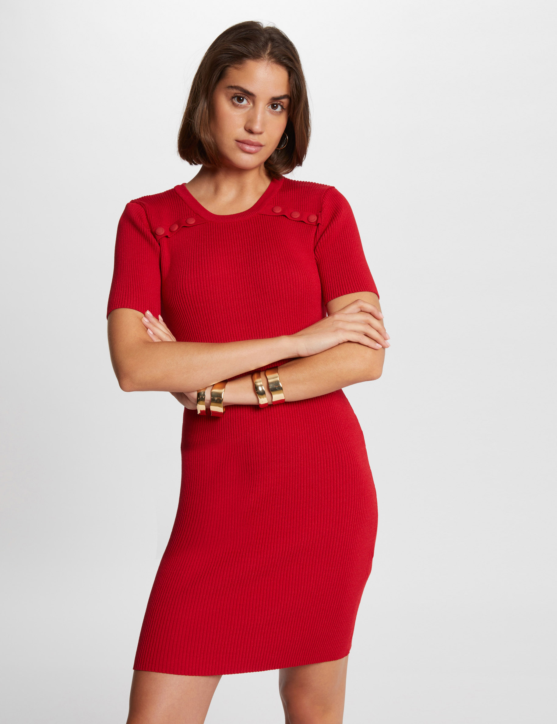 Fitted ribbed knitted dress medium red women