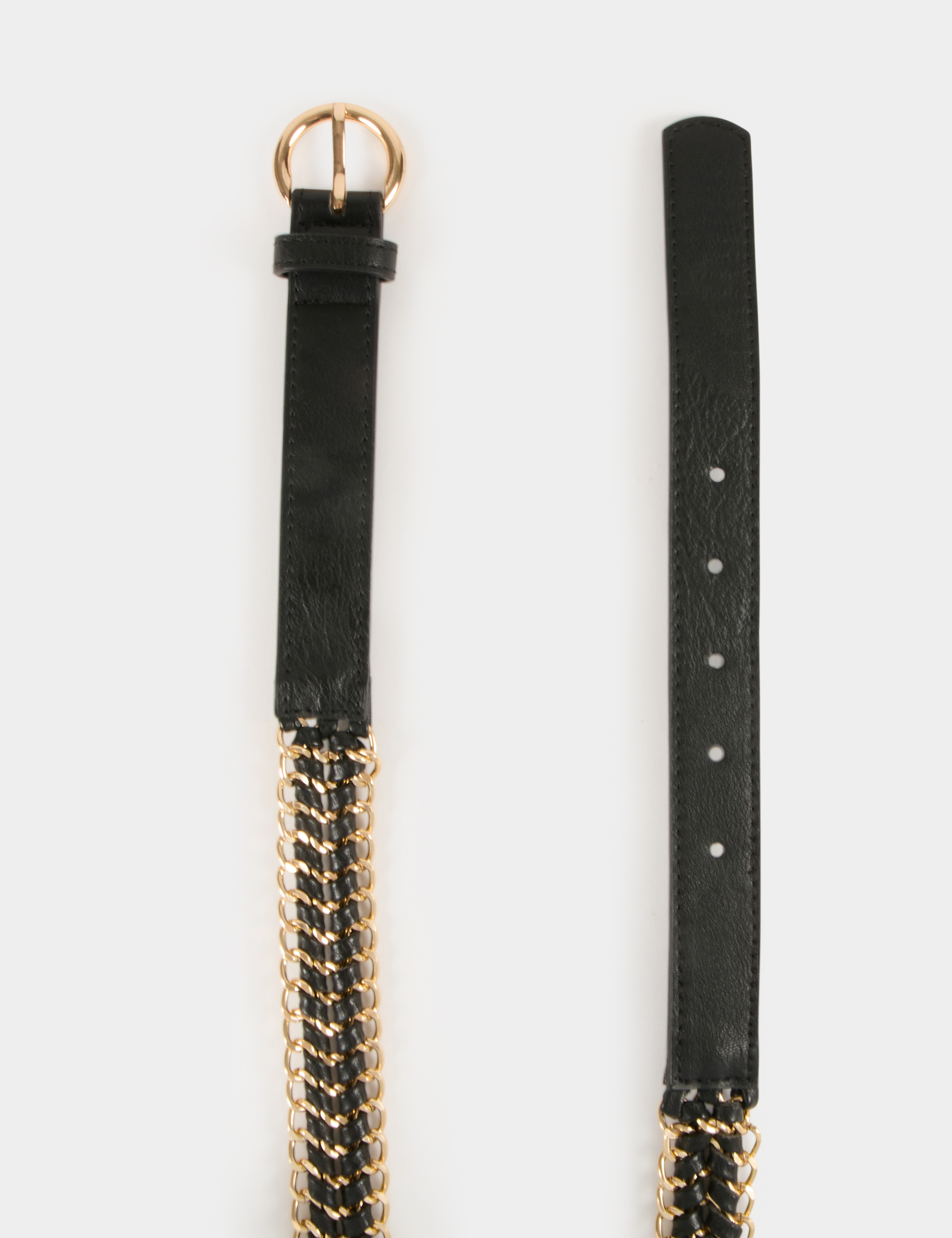 Braided belt with chains black ladies'