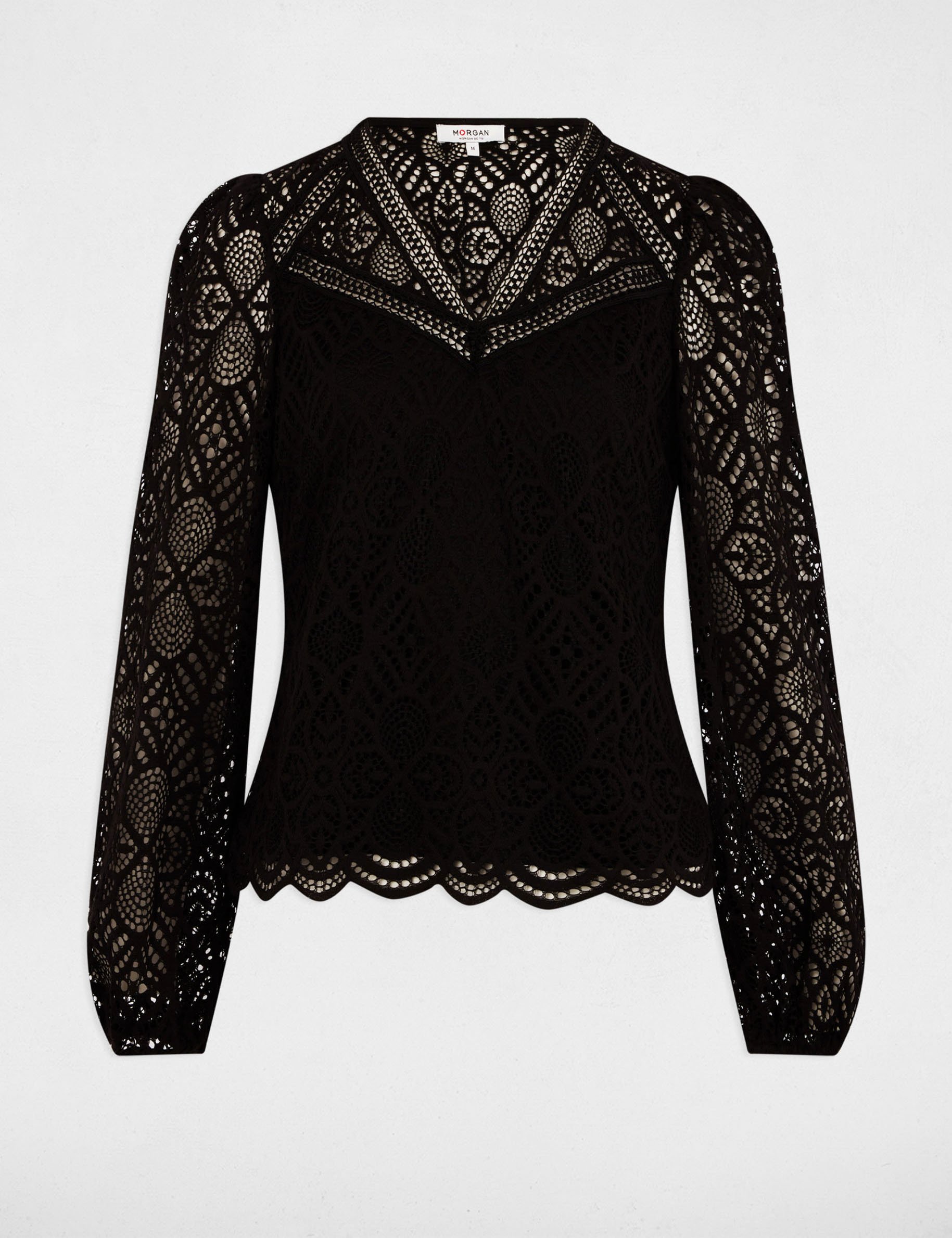 Lace t-shirt V-neck black women