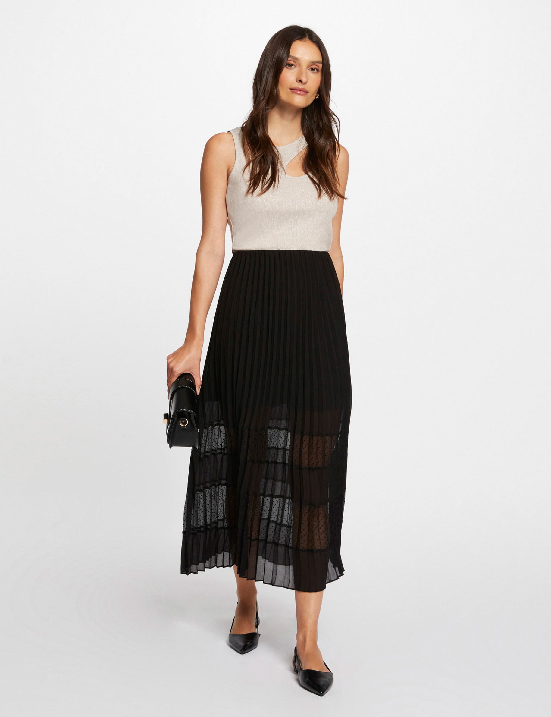 Ladies black pleated midi skirt best sale