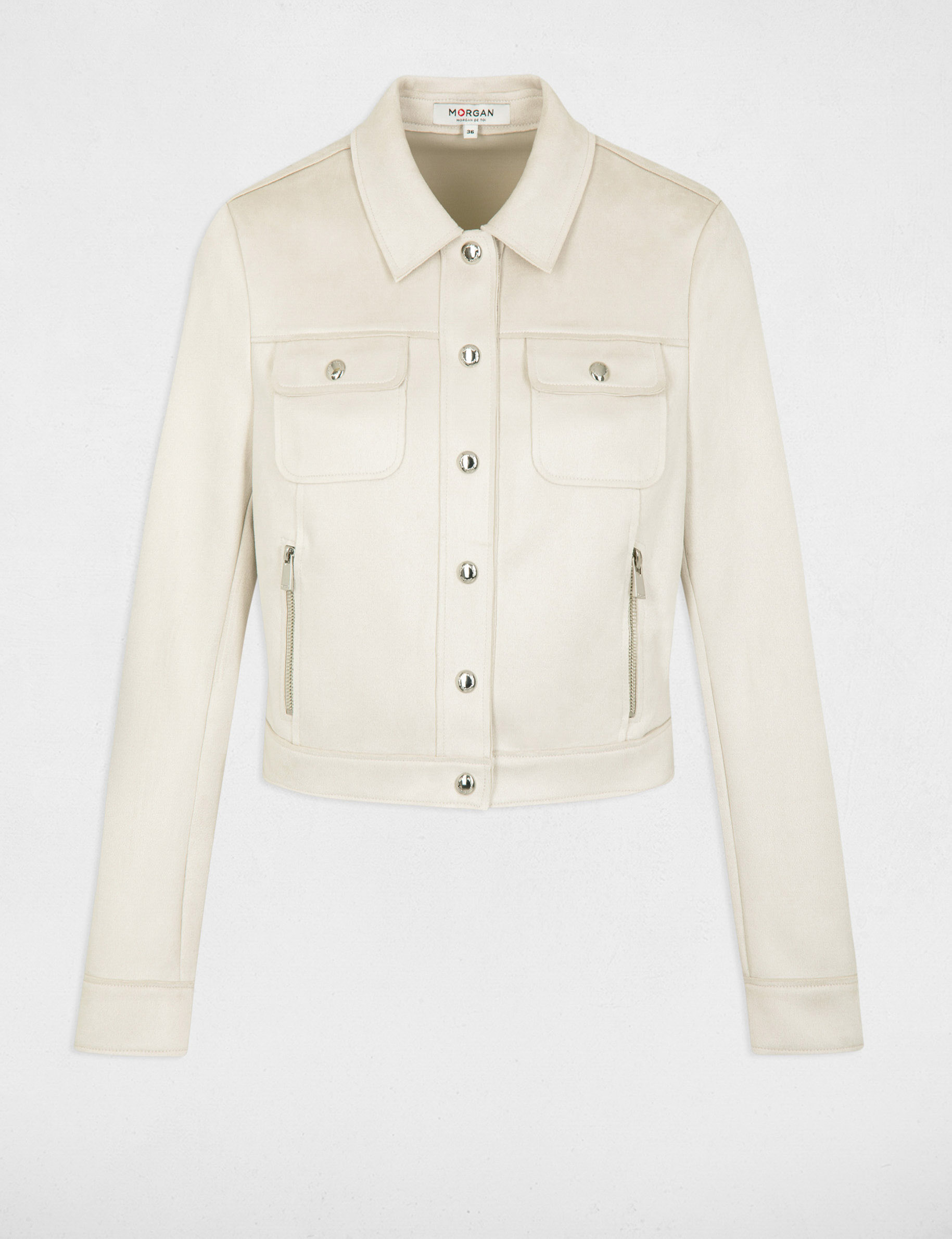 Buttoned suede jacket ecru women