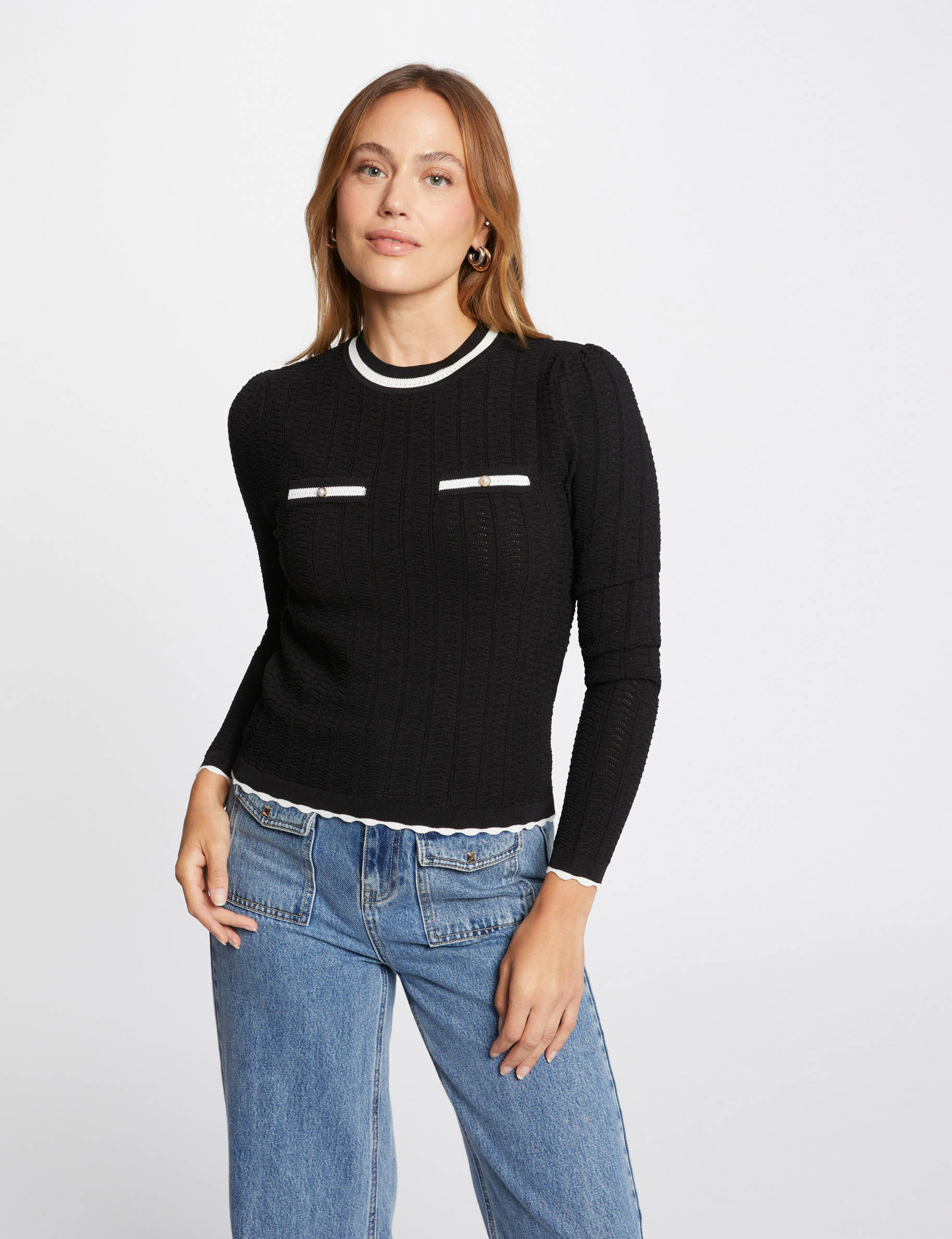 Ladies black round neck jumper sale