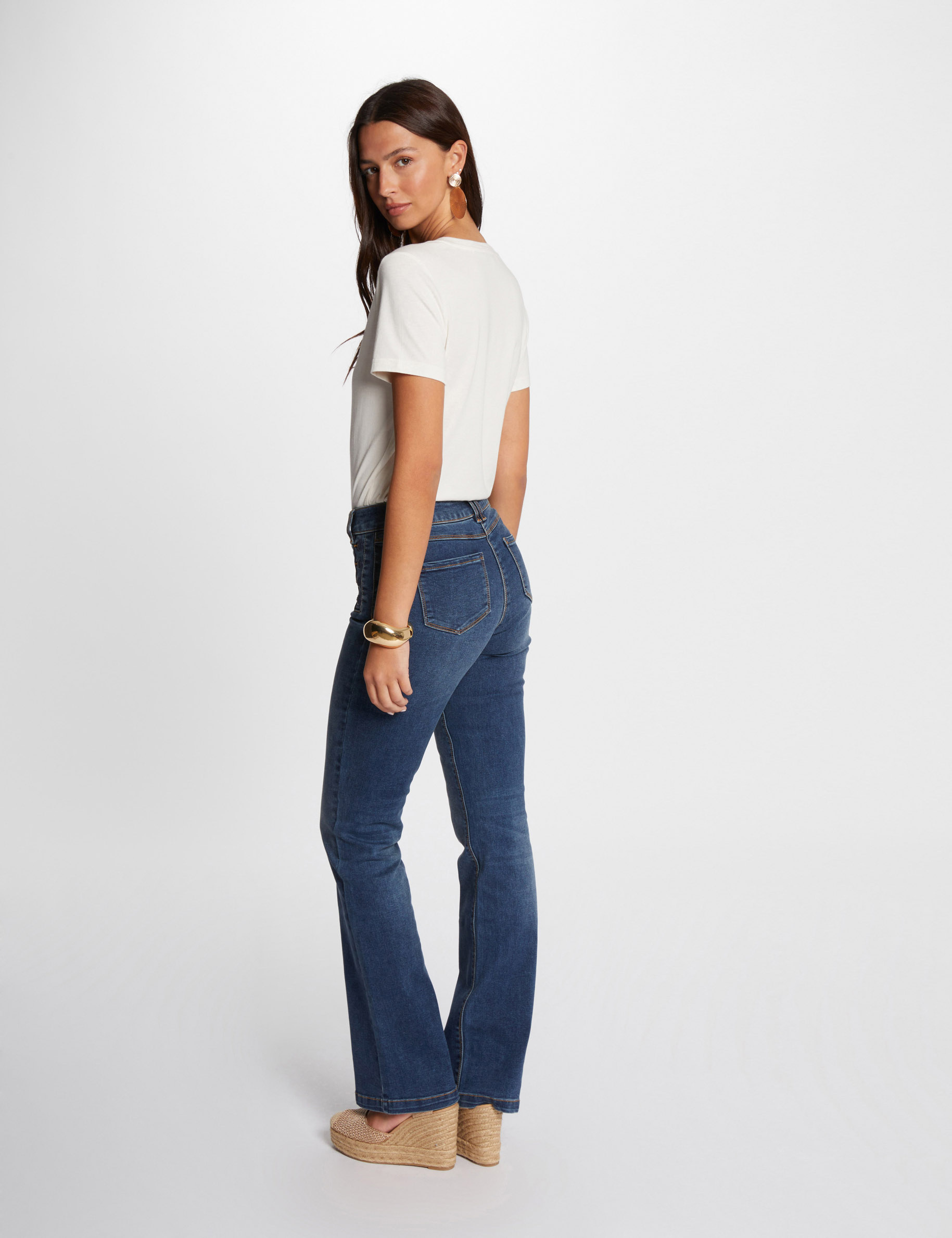 Flare jeans with buttons stone wash denim women