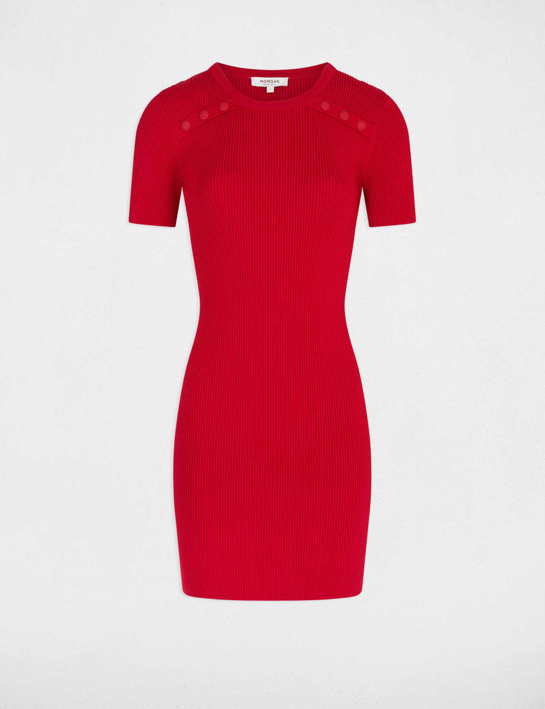 Fitted ribbed knitted dress medium red women